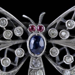Antique Victorian Silver Butterfly Paste Brooch, circa 1900