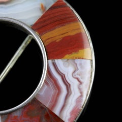 Antique Victorian Scottish Silver Agate Brooch Fell Asleep in Jesus Dated 1891