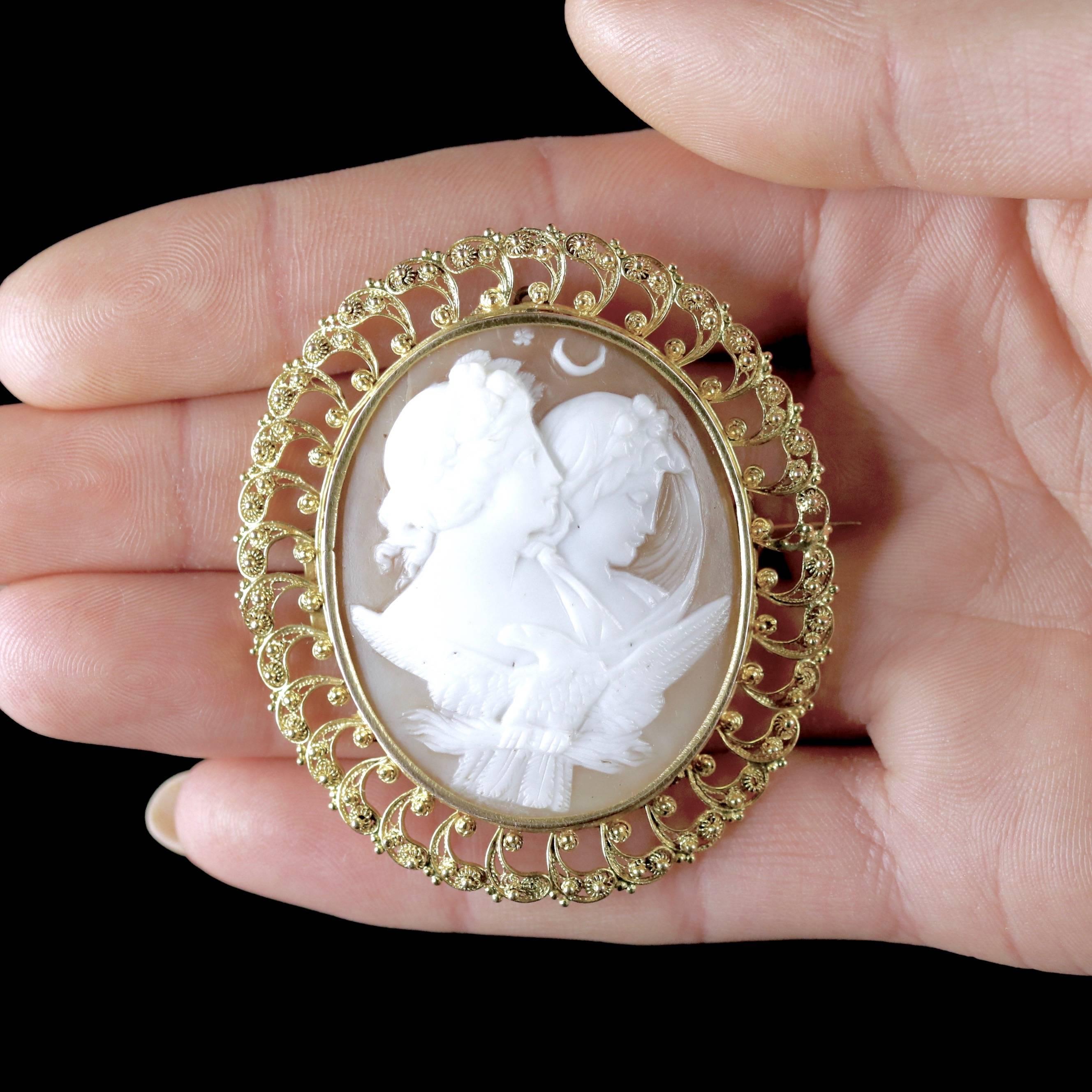 Antique Victorian Night and Day Cameo Brooch, circa 1880 2