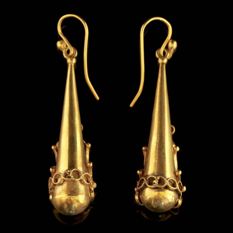 Antique Large 18 Carat Gold on Silver Earrings at 1stDibs