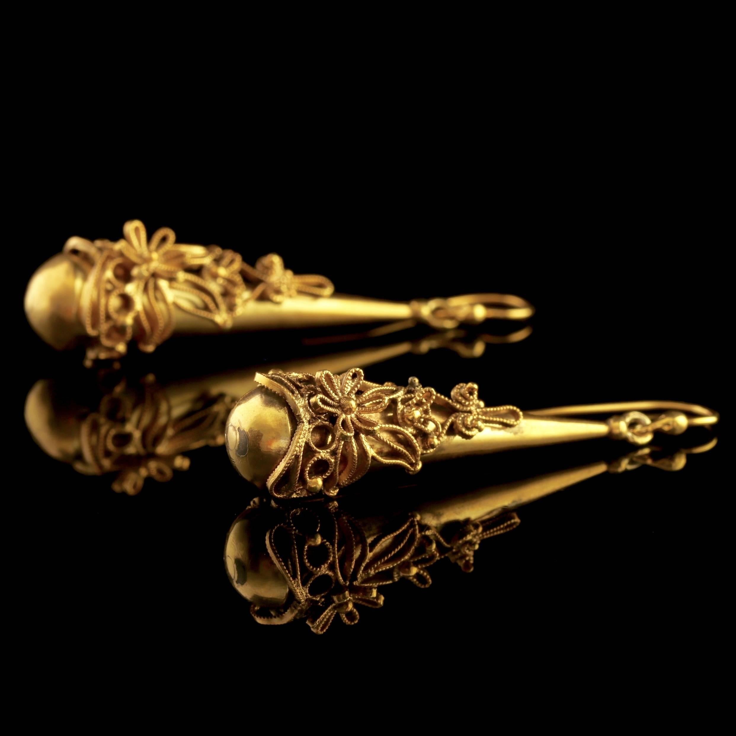Women's Antique Georgian Large 18 Carat Gold on Silver Earrings