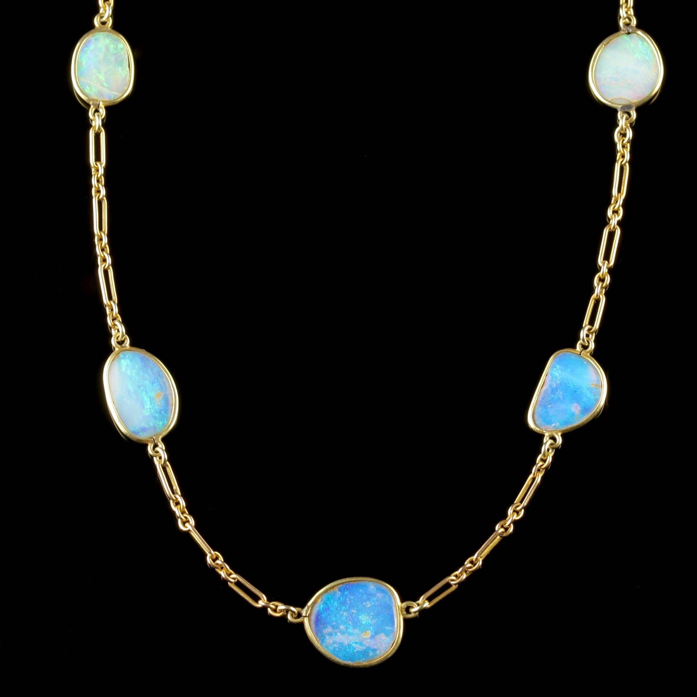 Antique Victorian 9 Carat Gold Flat Opal Necklace, circa 1900 1