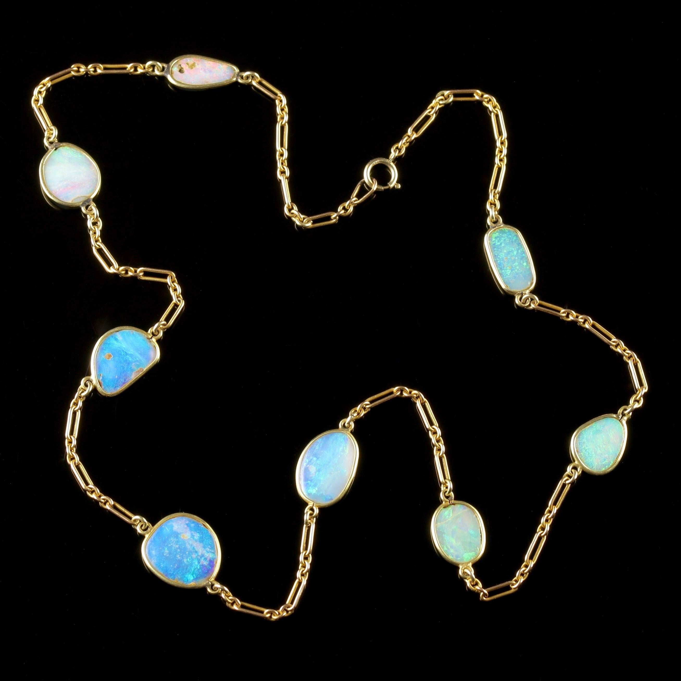 To read more please click continue reading below-

This fabulous antique 9ct Gold Opal necklace is genuine Victorian Circa 1900.

The wonderful necklace is adorned with stunning flat Opal links which have a hint of transparency to them. 

The lovely