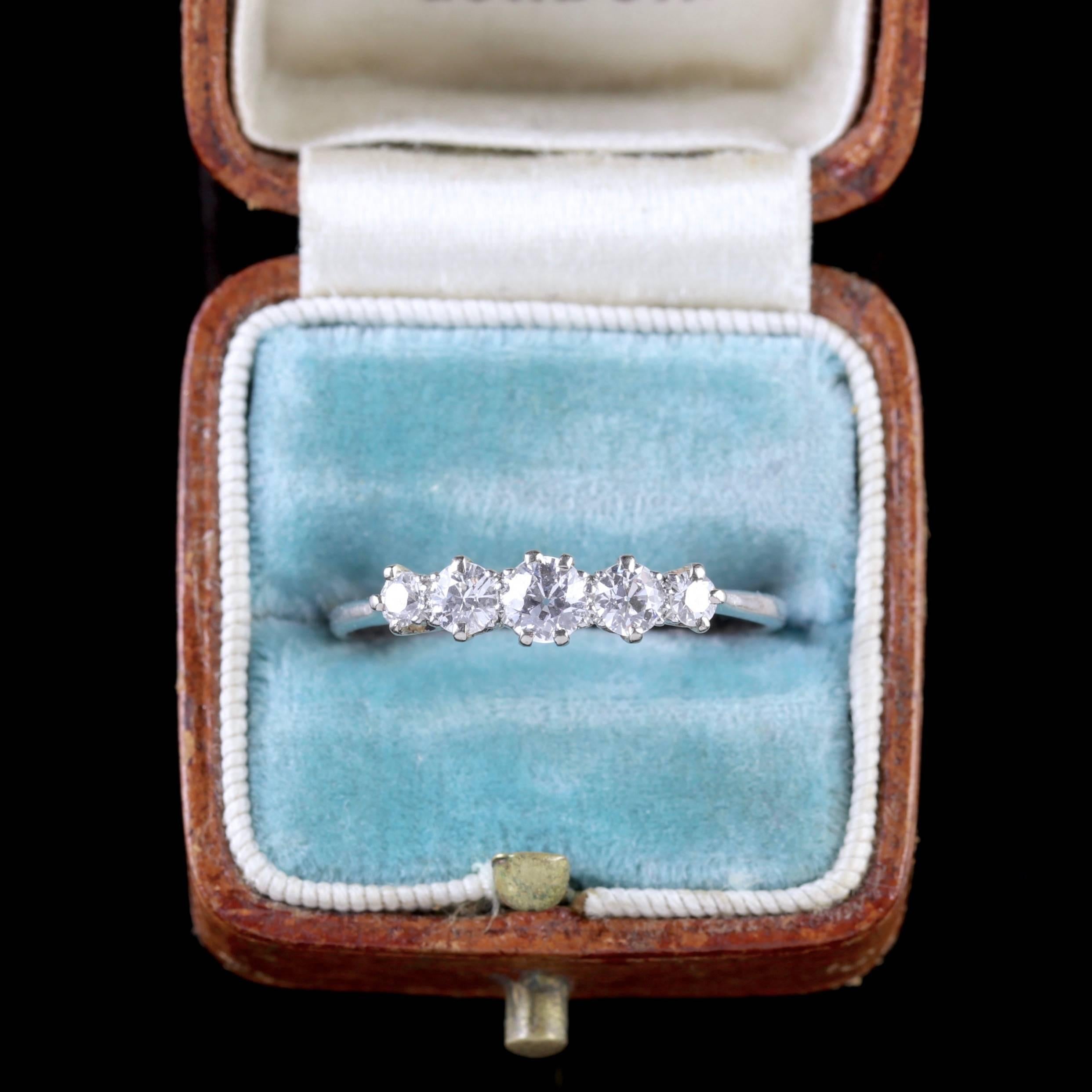 Antique Edwardian Five-Stone Diamond Eternity Ring 18 Carat White Gold 1