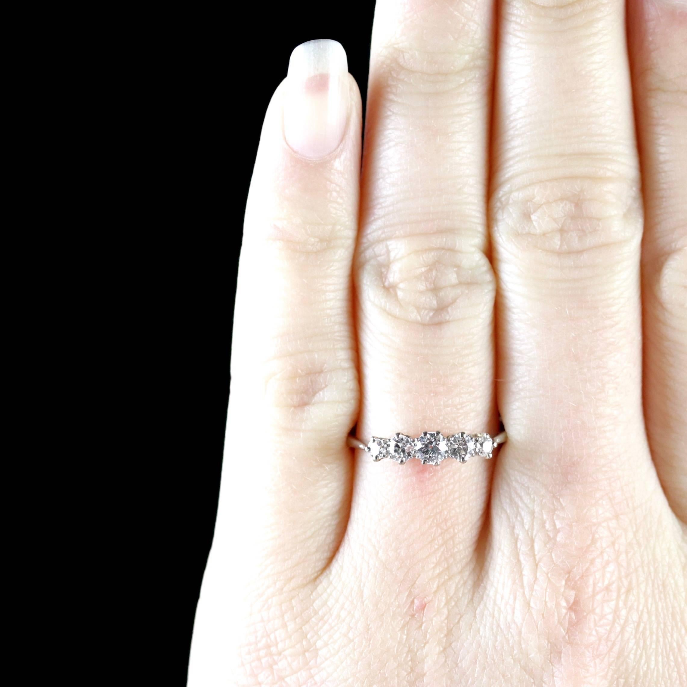 Antique Edwardian Five-Stone Diamond Eternity Ring 18 Carat White Gold 2