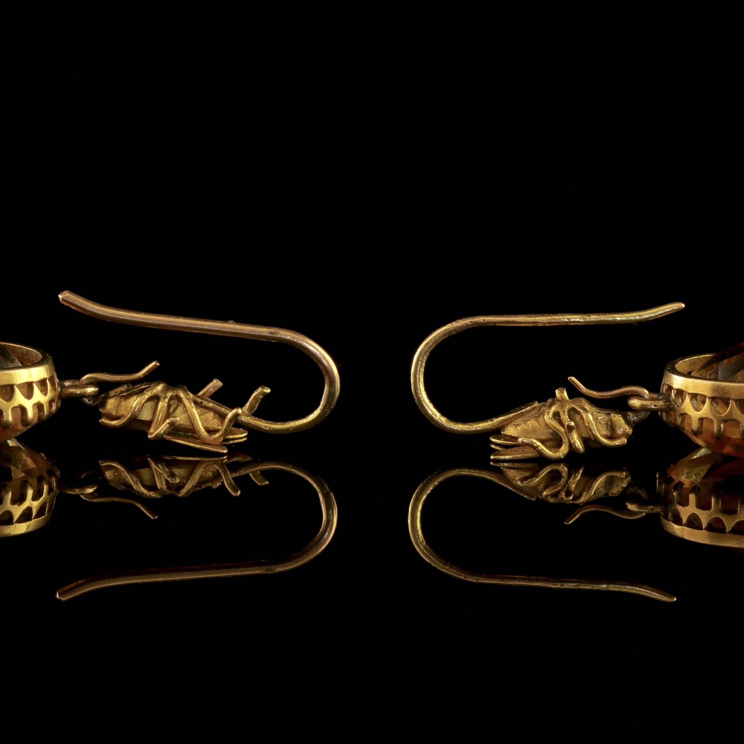Antique Victorian 9 Carat Gold Citrine Bee Earrings, circa 1890 1