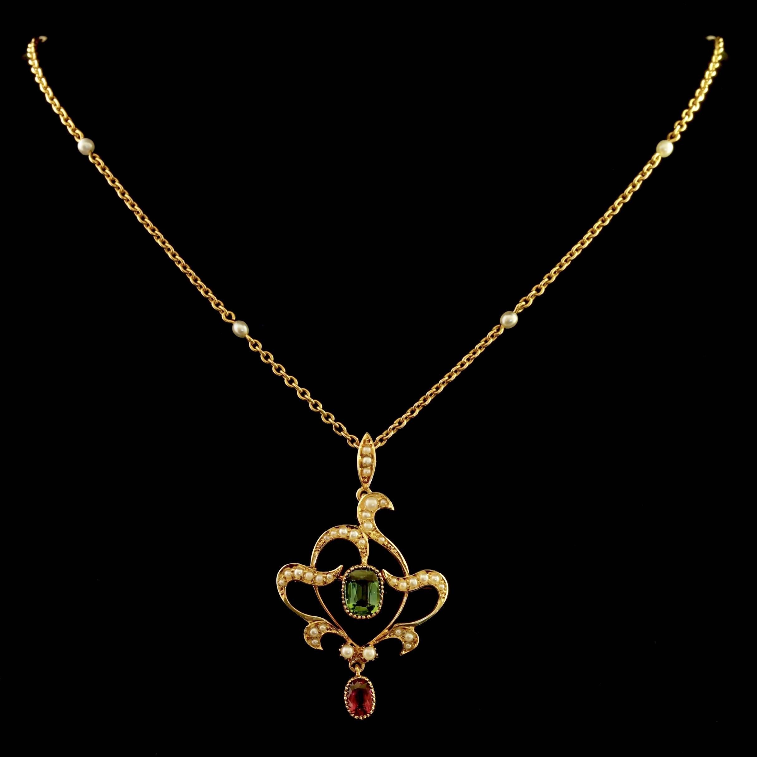 Antique Victorian 15 Carat Gold Suffragette Pearl Pendant Necklace 5