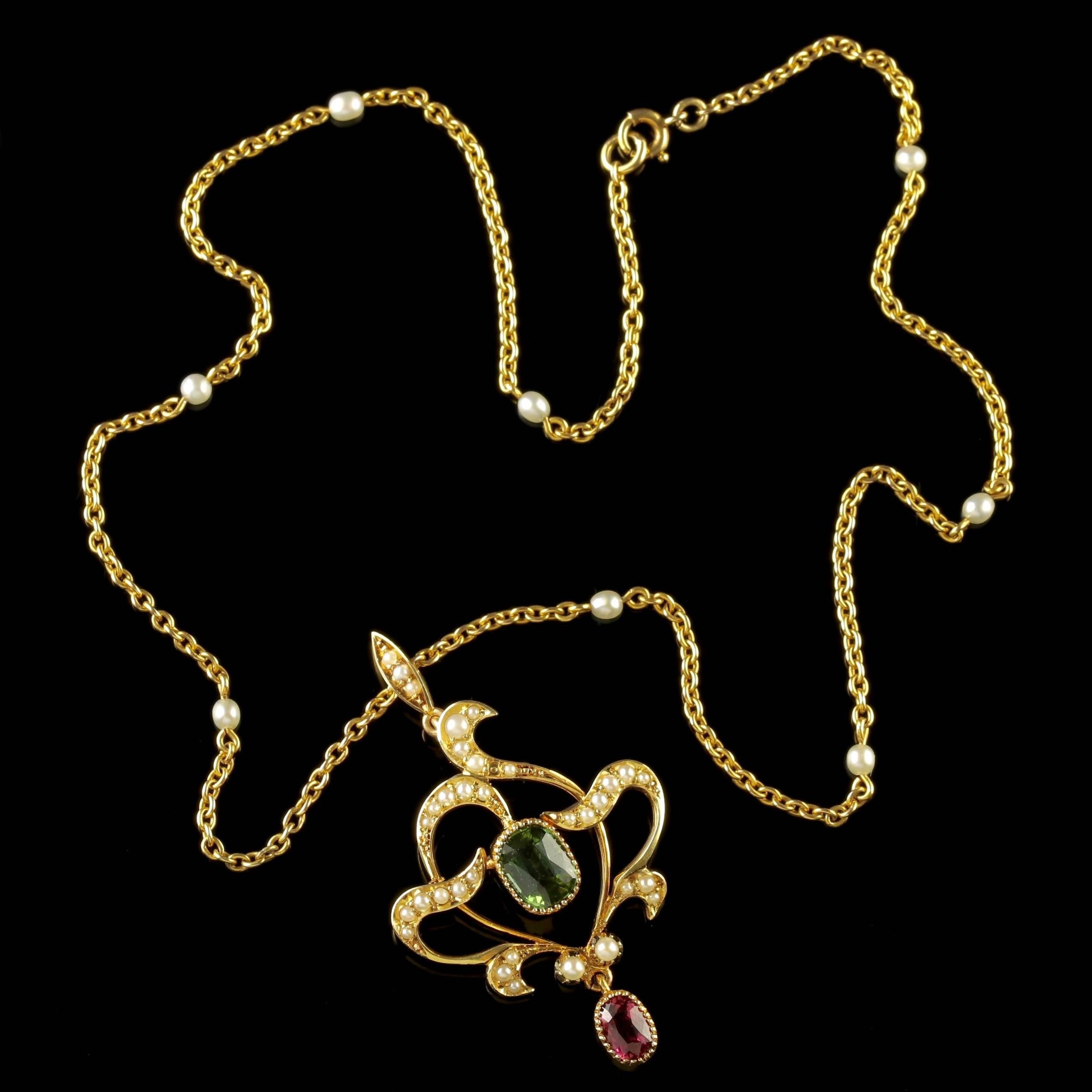 Antique Victorian 15 Carat Gold Suffragette Pearl Pendant Necklace 1