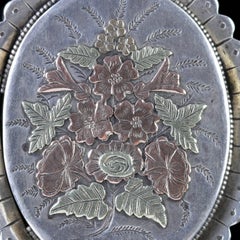 Antique Victorian Silver Gold Flower Locket, circa 1880
