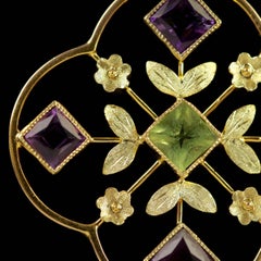 Antique Victorian 15 Carat Gold Floral Suffragette Pendant