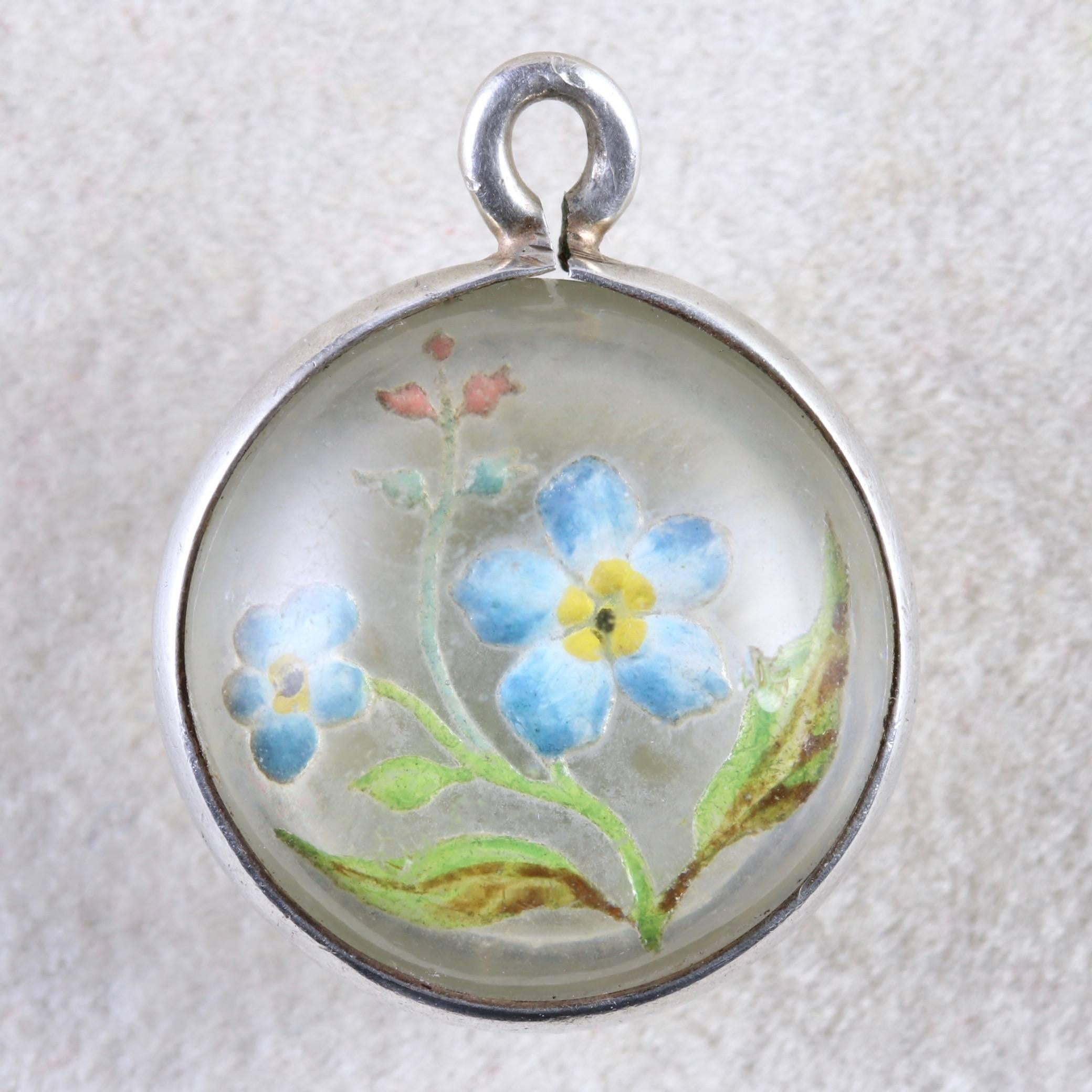 Women's Antique Victorian Rock Crystal Forget Me Not Pendant, circa 1900
