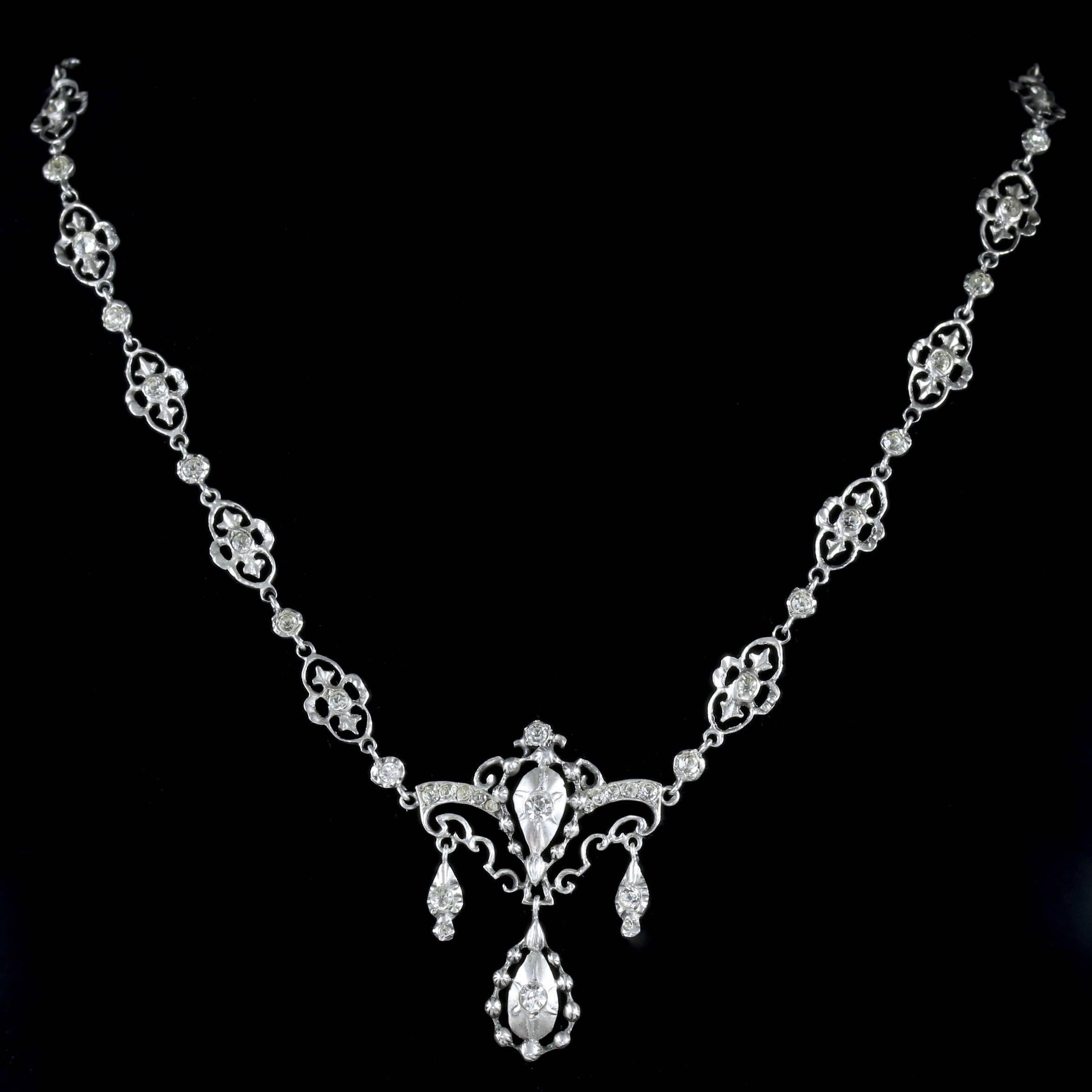 Antique Sterling Silver Victorian Paste Necklace, circa 1900 In Excellent Condition For Sale In Lancaster, Lancashire