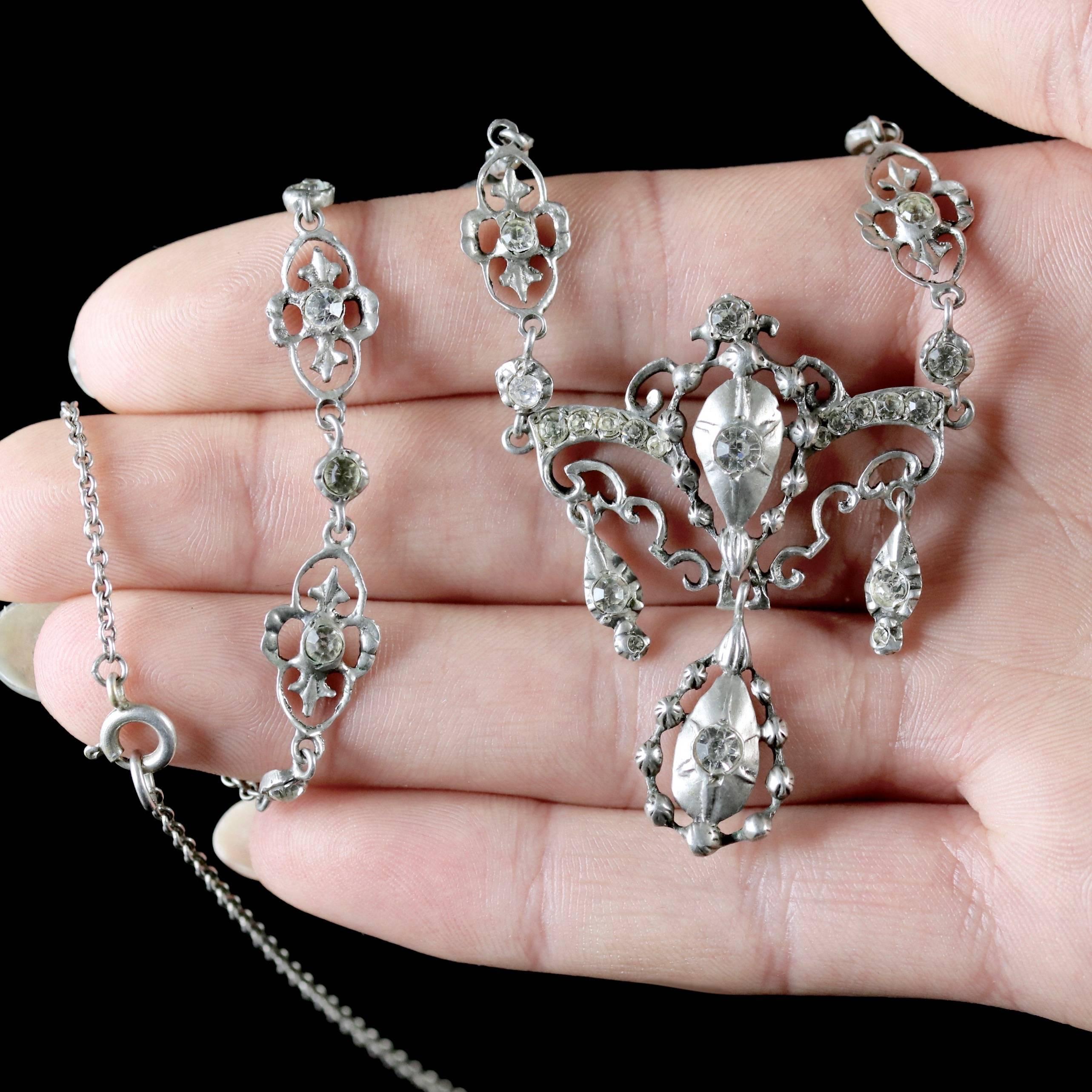 Antique Sterling Silver Victorian Paste Necklace, circa 1900 For Sale 4