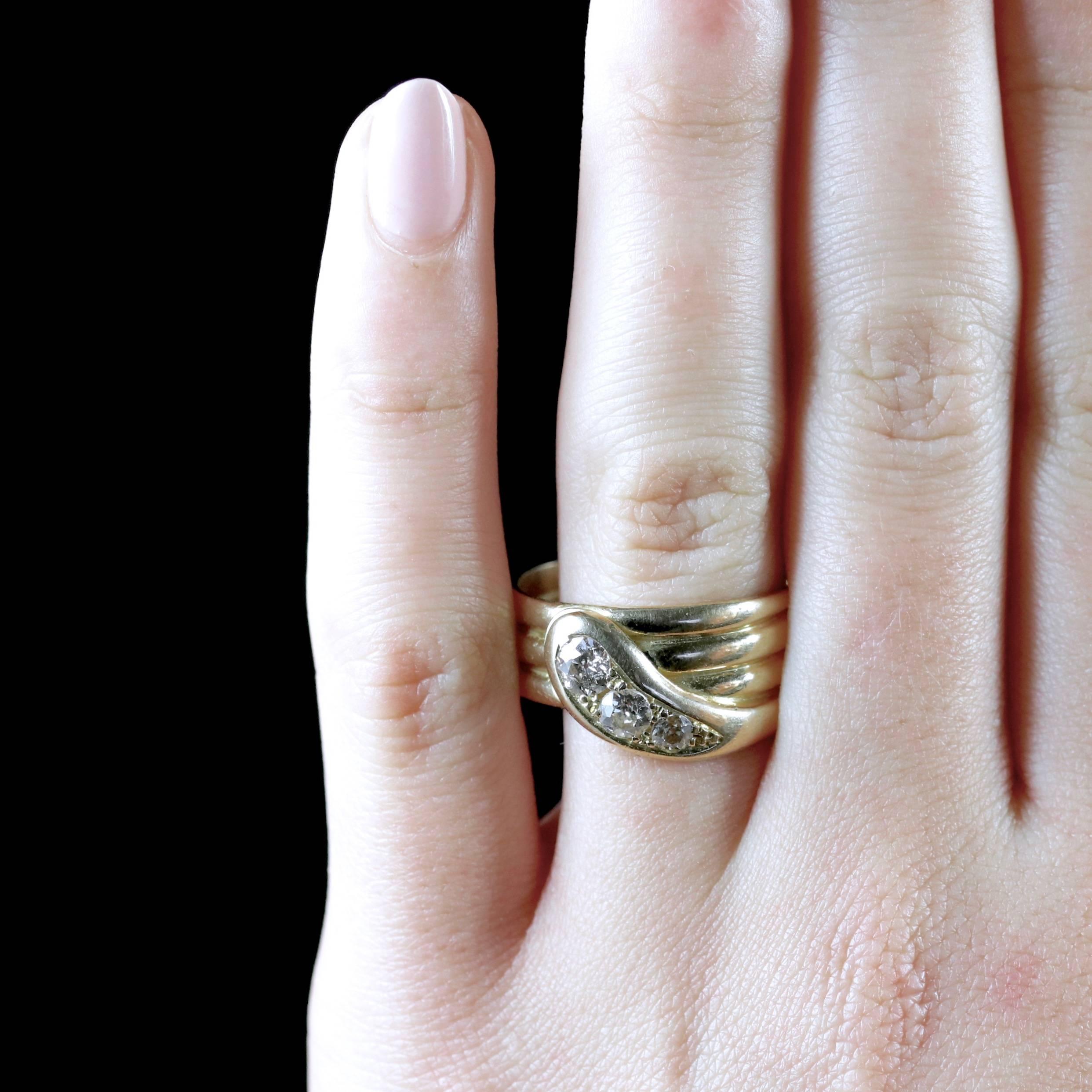 Women's Antique Edwardian 18 Carat Gold Diamond Serpent Ring Dated 1914 For Sale