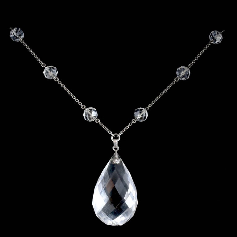 Antique Victorian Long Silver Rock Crystal Necklace Circa 1900 K Antique Victorian Long Silver Rock Crystal Necklace Circa 1900 K Uyeda In Excellent Condition
