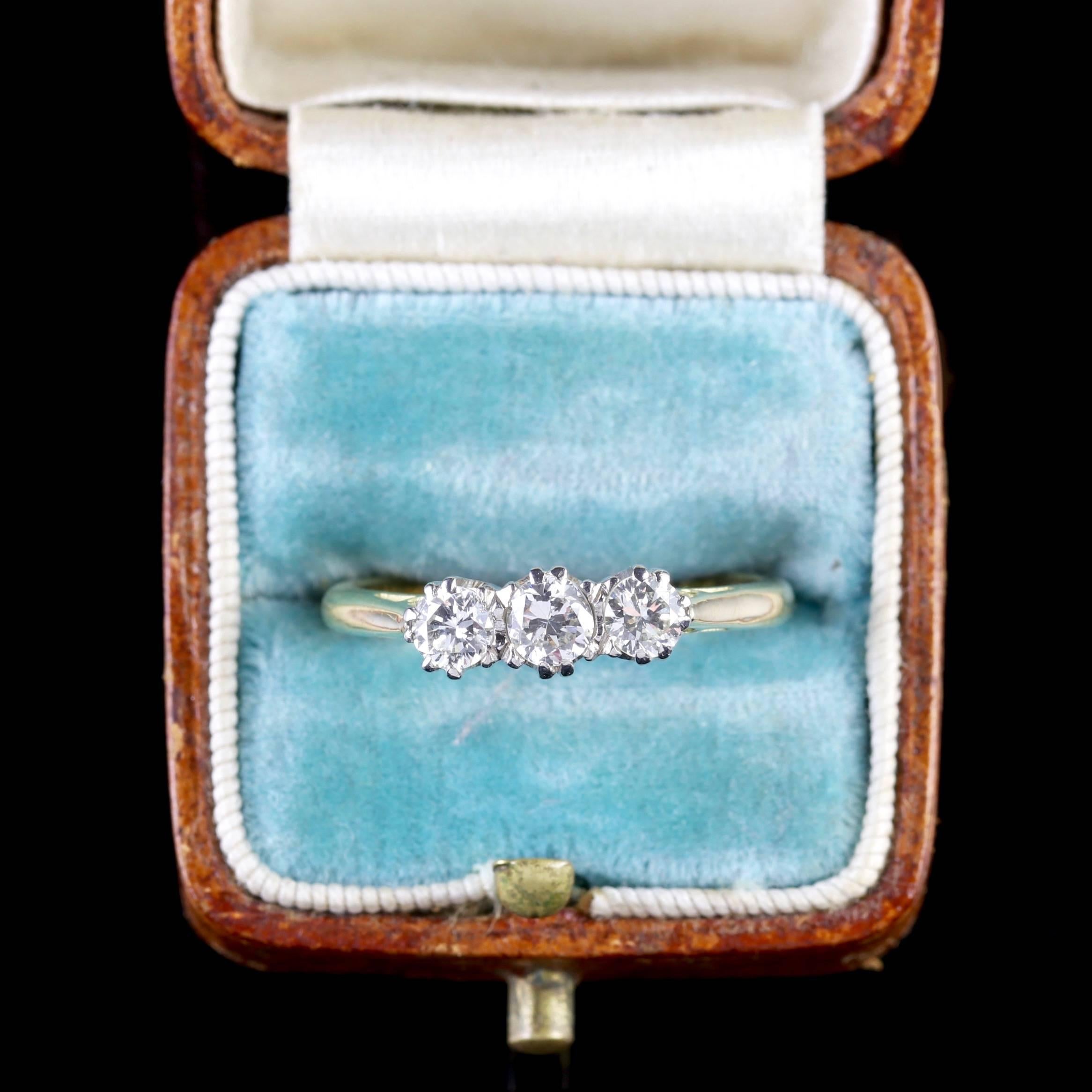 Women's Antique Edwardian 18 Carat Gold Platinum Diamond Trilogy Ring, circa 1910 For Sale