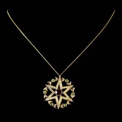 Antique Victorian 15 Carat Gold Suffragette Star Pendant and Chain, circa 1900
