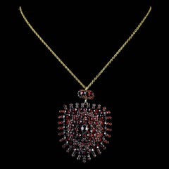 Antique Victorian Garnet Pendant Locket and Gold Chain, circa 1890