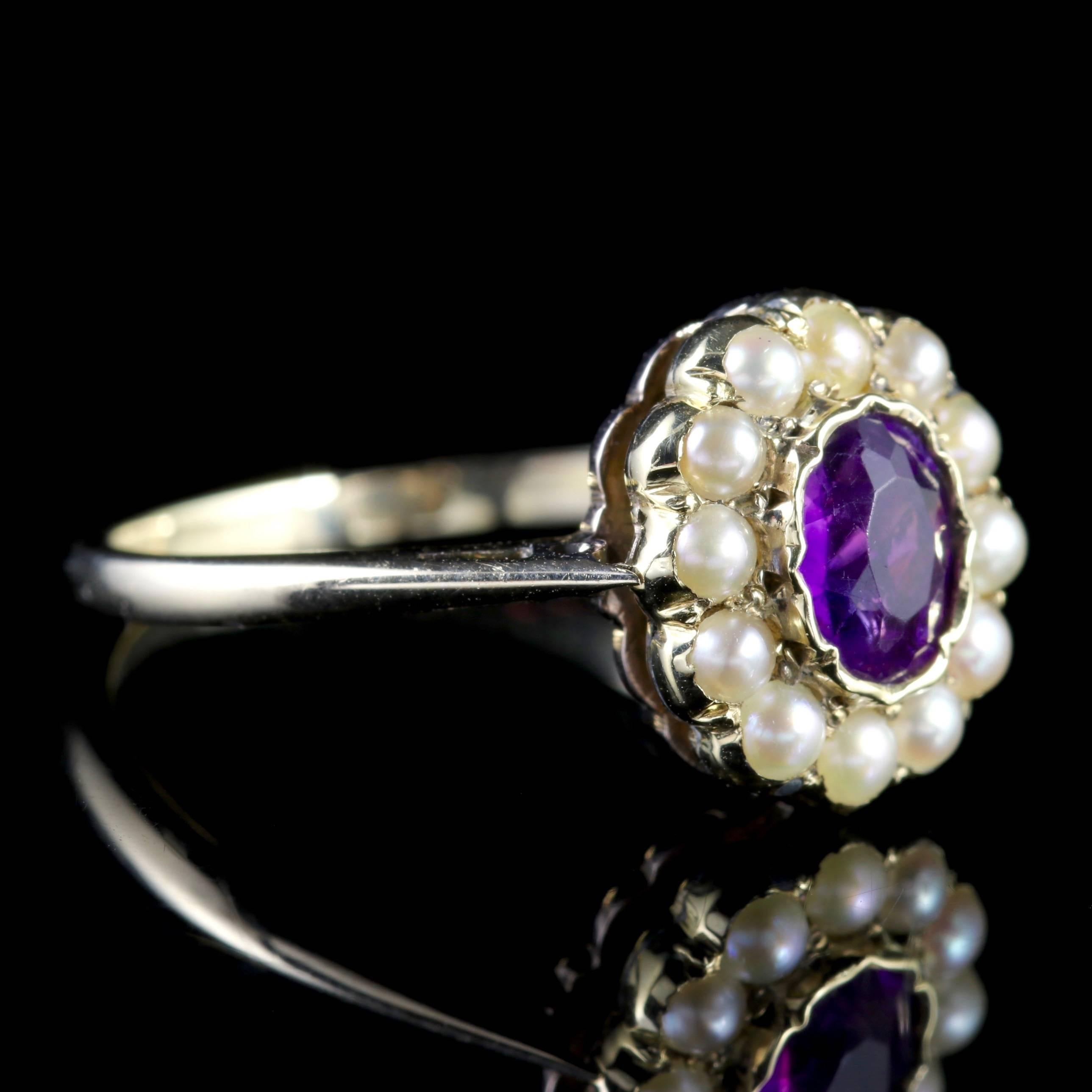 Women's Antique Victorian Amethyst Pearl Cluster Ring 18ct Gold, circa 1900