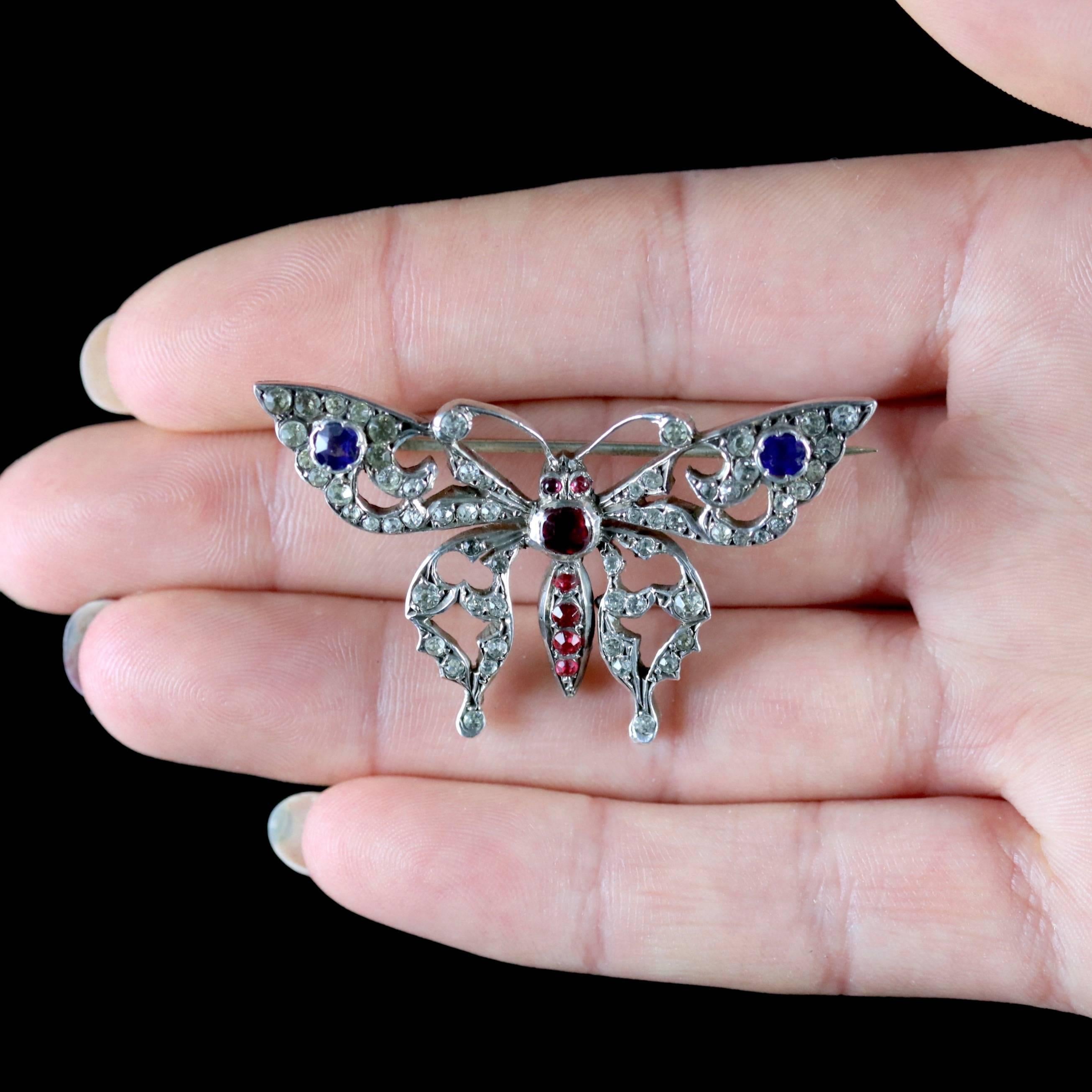 Antique Victorian French Paste Butterfly Brooch, circa 1900 For Sale 2