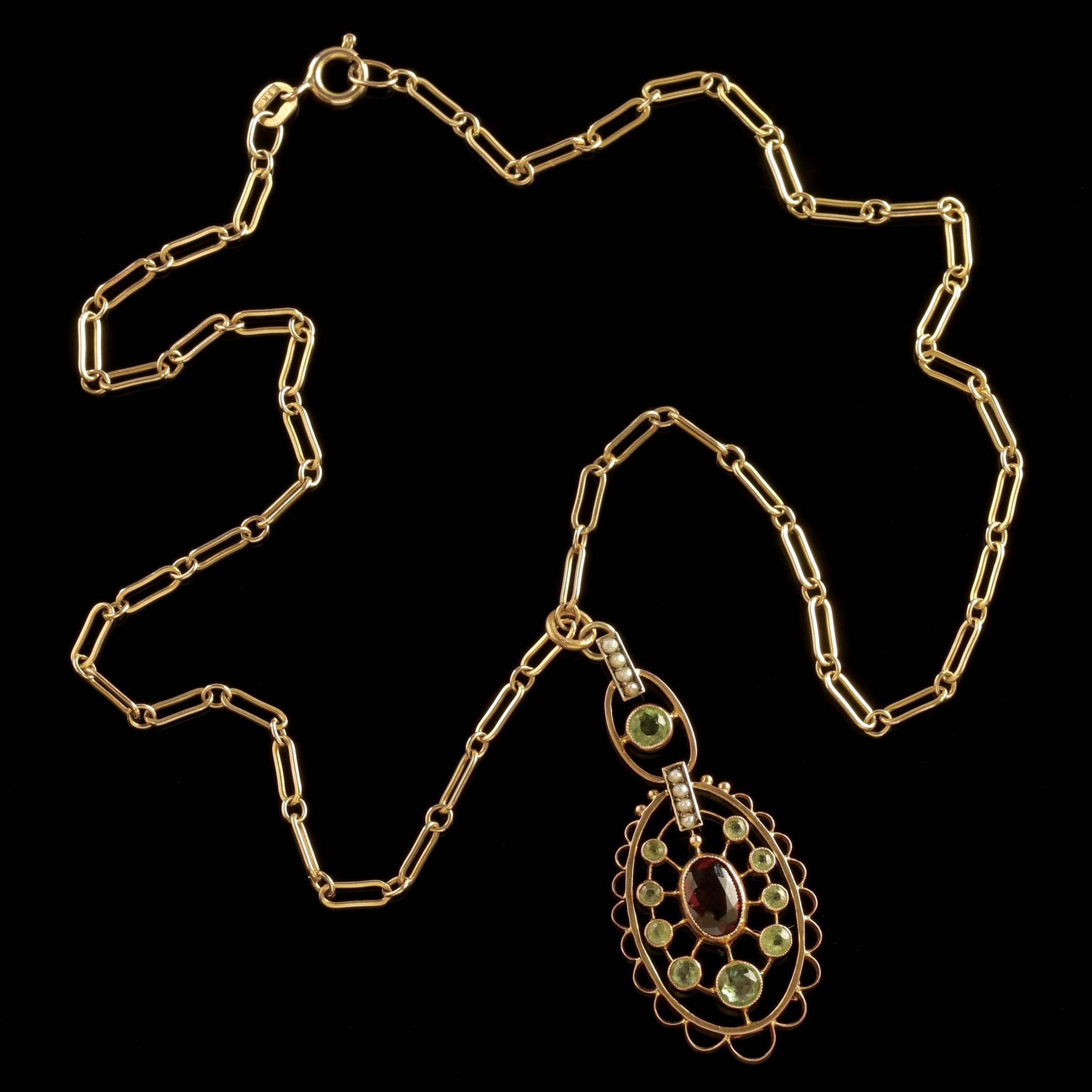 Antique Victorian 9 Carat Gold Suffragette Garnet Necklace, circa 1900 2