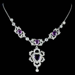 Antique Victorian Silver Paste Heart Lavaliere Necklace, circa 1900