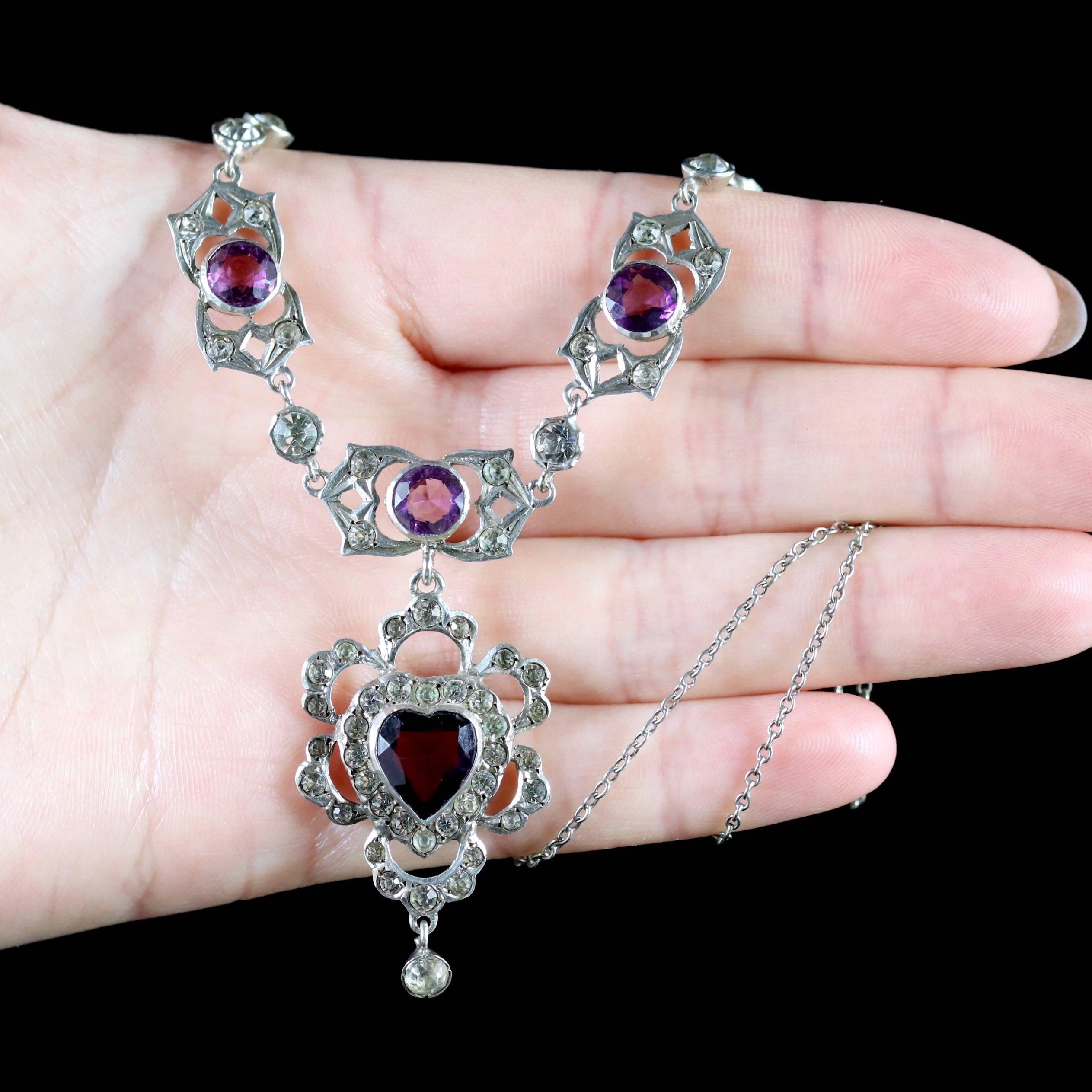 Antique Victorian Silver Paste Heart Lavaliere Necklace, circa 1900 For Sale 5