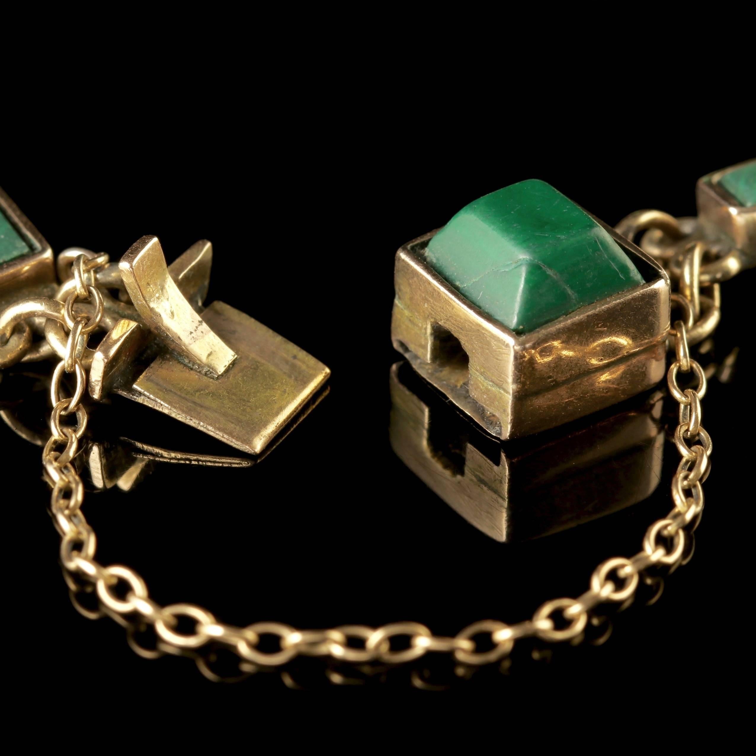 Antique Victorian Scottish Gold Malachite Bracelet, circa 1880 For Sale 3