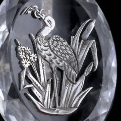 Antique Victorian Rock Crystal Stork Pendant Silver Chain, circa 1900