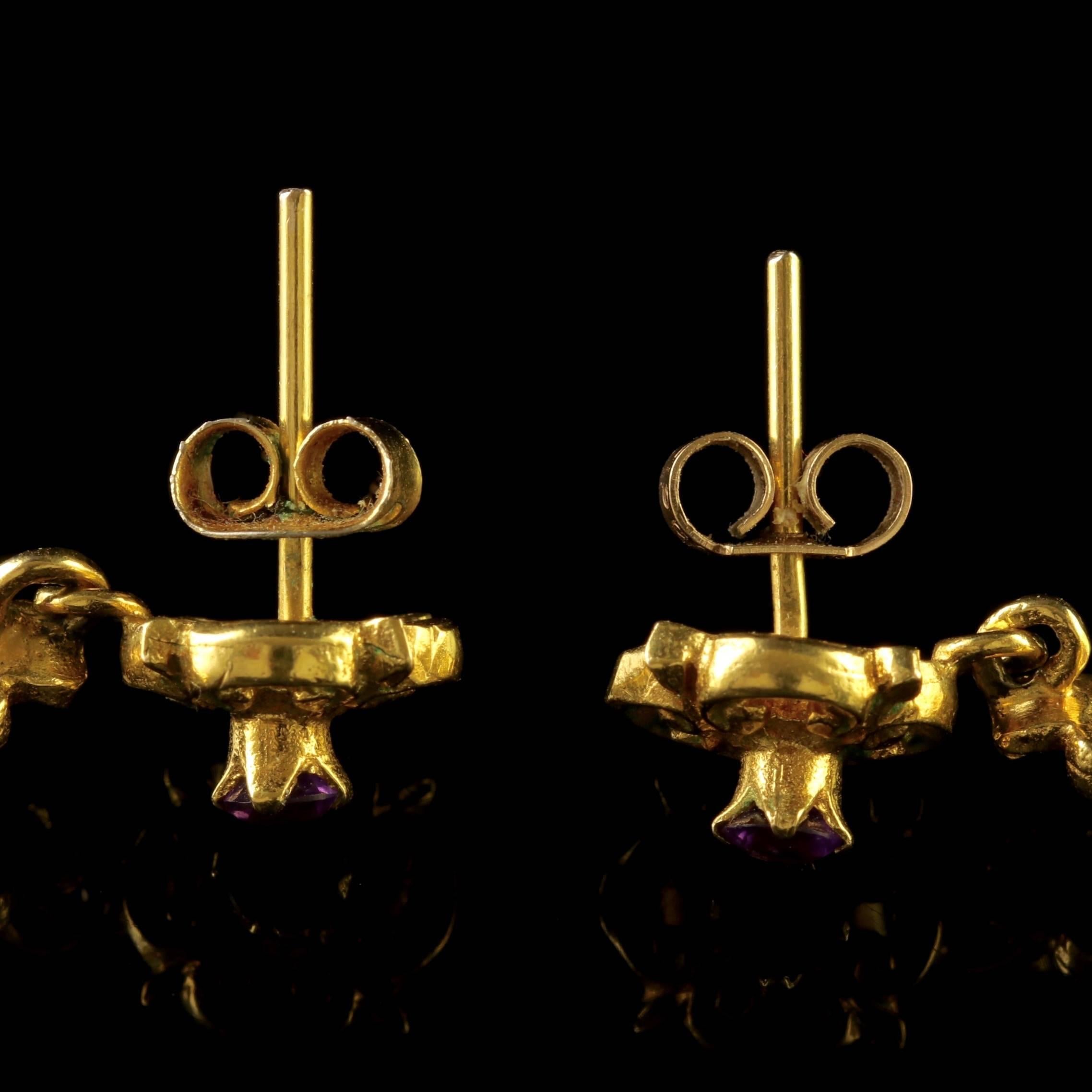Antique Victorian 18 Carat Gold Amethyst Drop Earrings, circa 1900 1