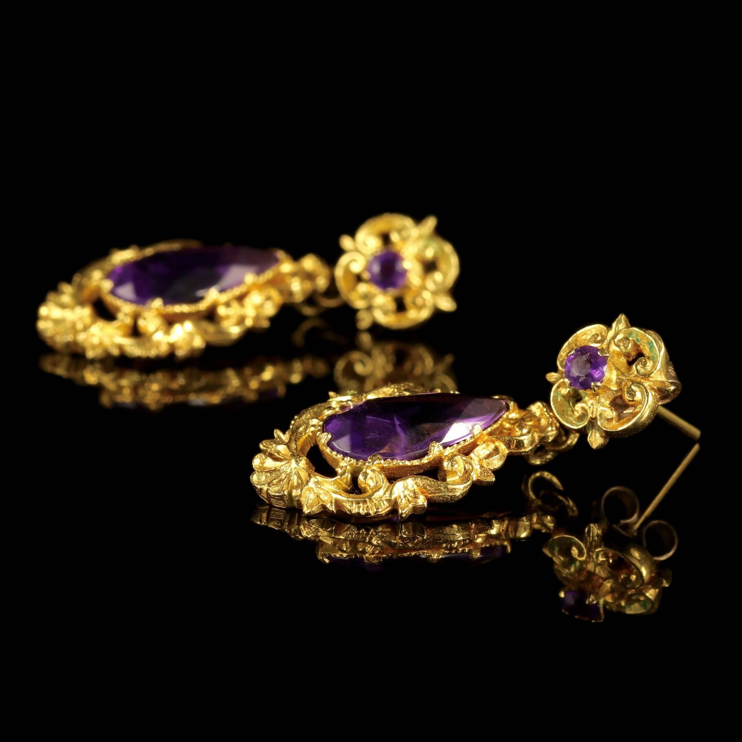 Antique Victorian 18 Carat Gold Amethyst Drop Earrings, circa 1900 In Excellent Condition In Lancaster, Lancashire