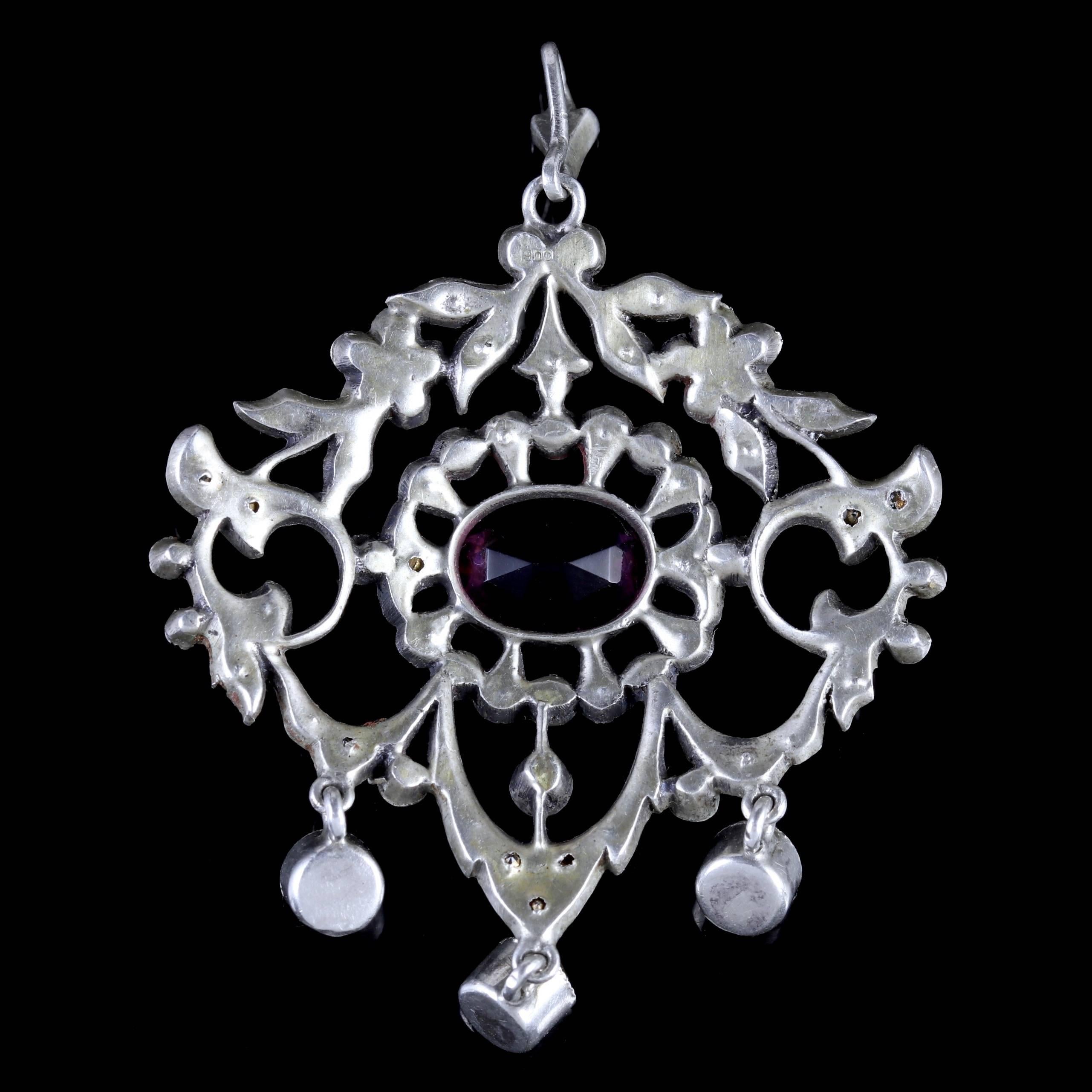 Antique Silver Victorian Purple Paste Pendant, circa 1900 In Excellent Condition For Sale In Lancaster, Lancashire