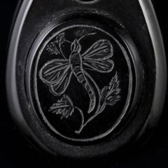 Antique Victorian Whitby Jet Dragonfly Drop Earrings Circa 1860