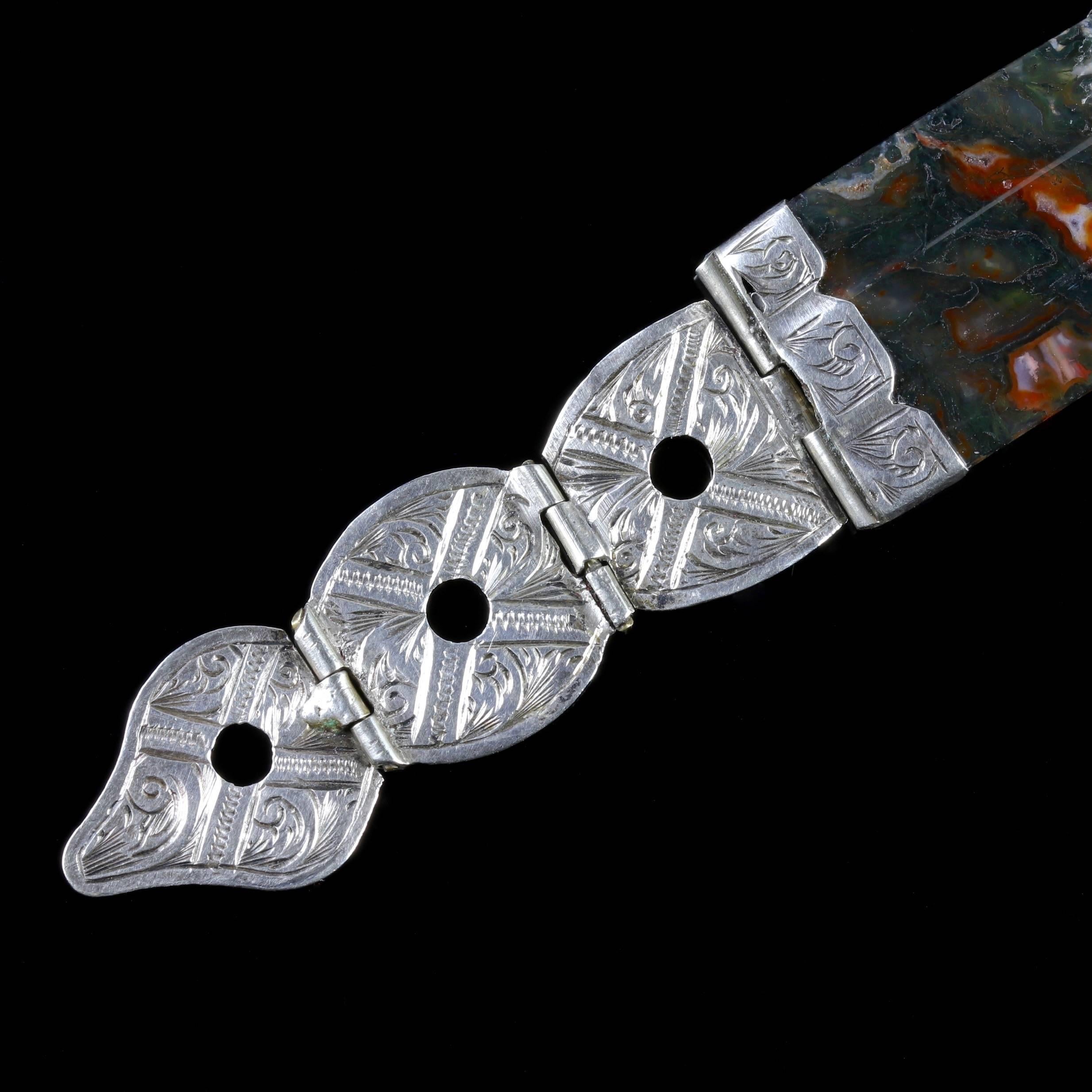 Antique Victorian Scottish Silver Buckle Agate Bracelet Circa 1860 1