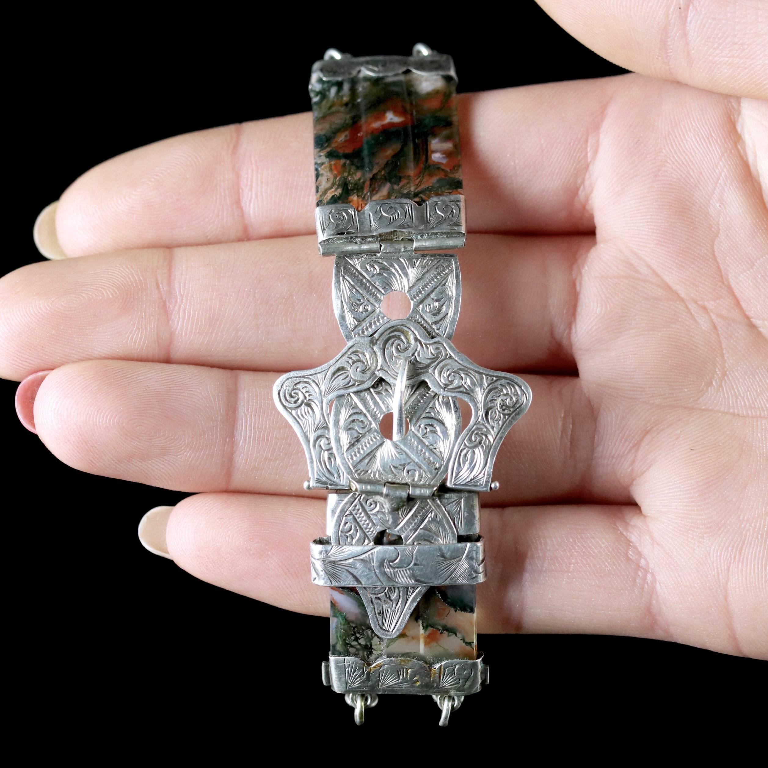 Antique Victorian Scottish Silver Buckle Agate Bracelet Circa 1860 5