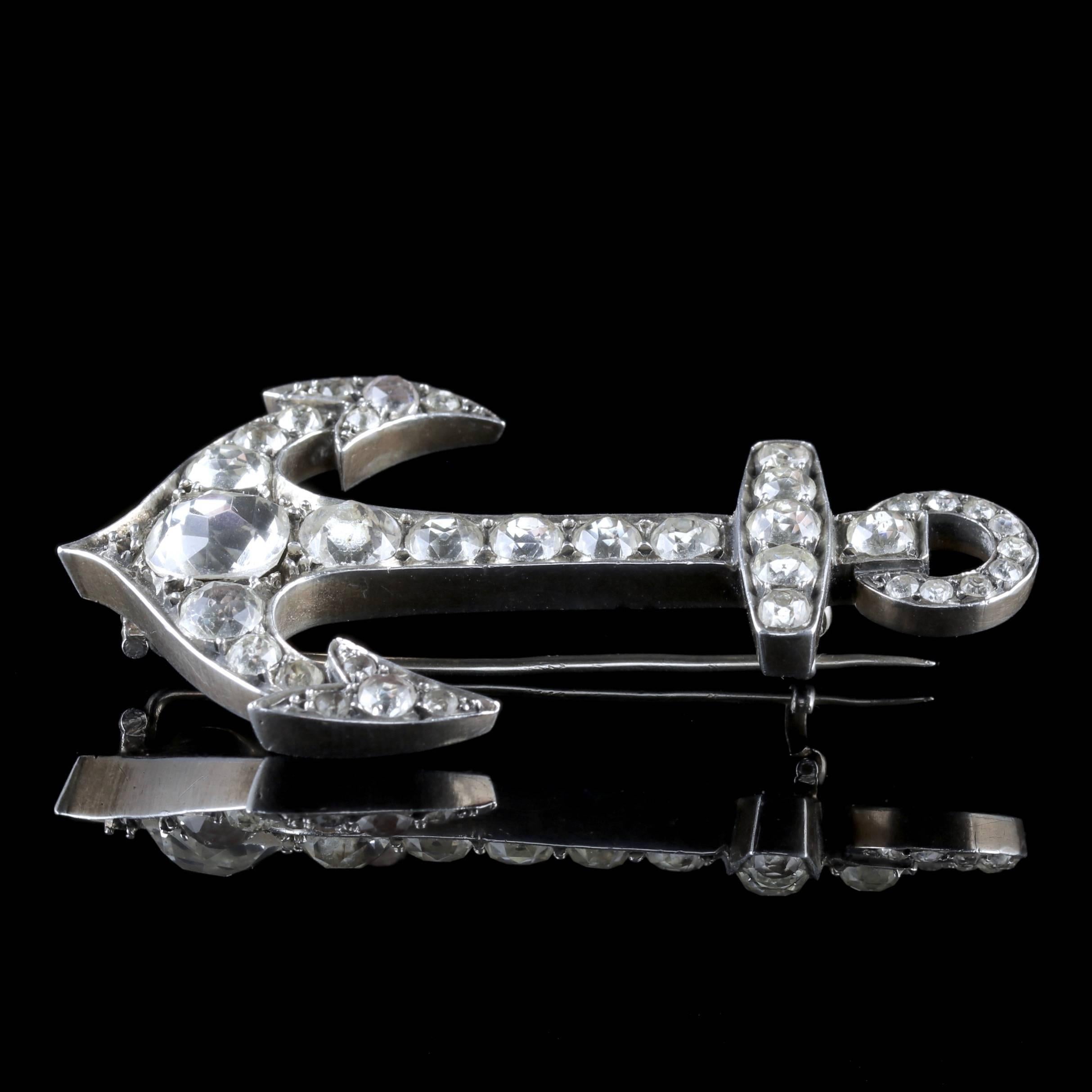 Victorian Antique French Large Silver Paste Anchor Brooch, circa 1880