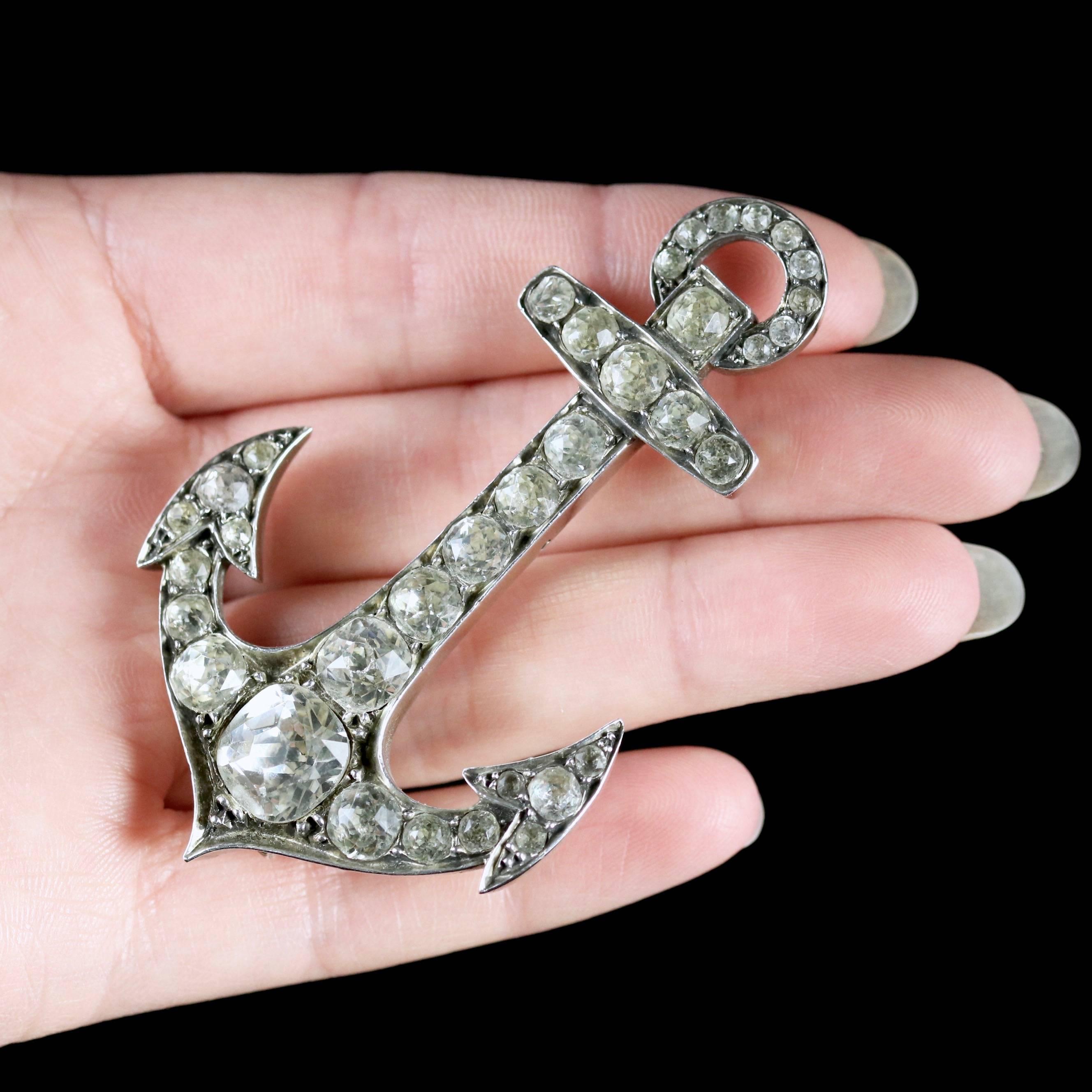 Antique French Large Silver Paste Anchor Brooch, circa 1880 2