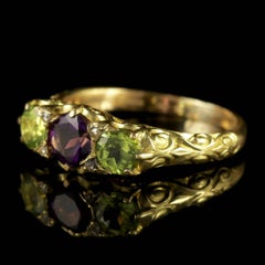 Antique Victorian Suffragette Amethyst Peridot Diamond Ring 18ct Gold