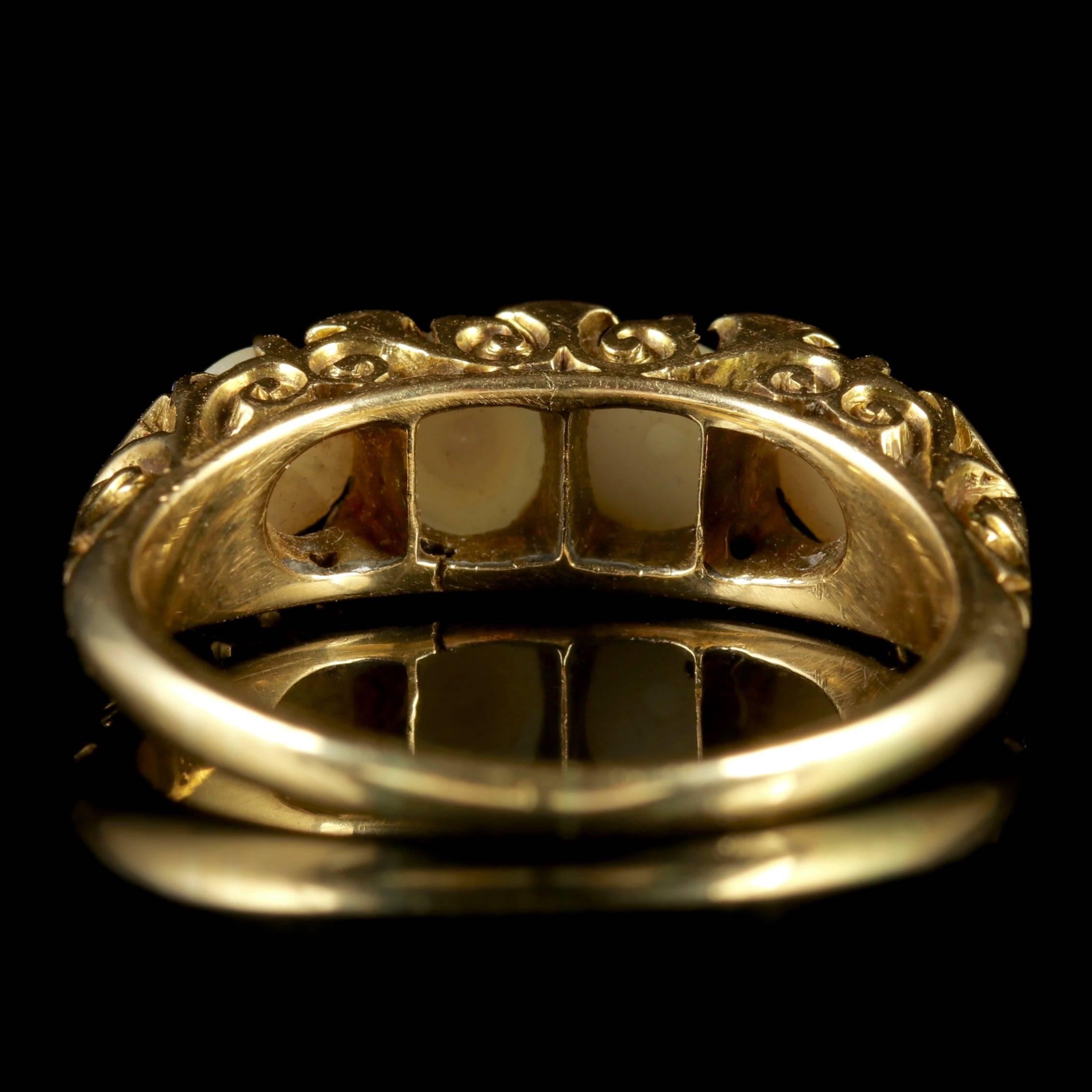 Women's Antique Victorian 18 Carat Gold Pearl Diamond Ring, circa 1880