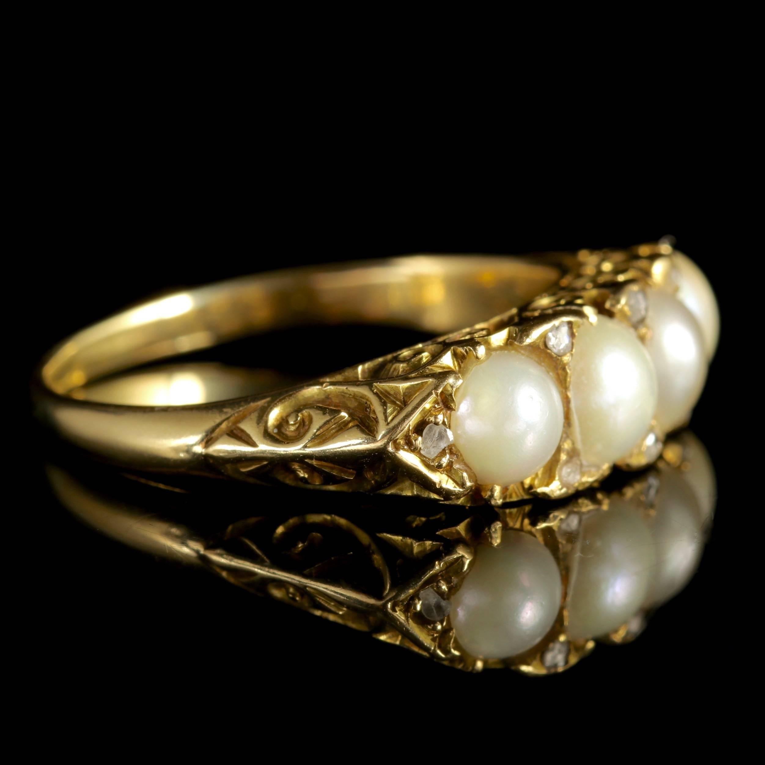 Antique Victorian 18 Carat Gold Pearl Diamond Ring, circa 1880 1