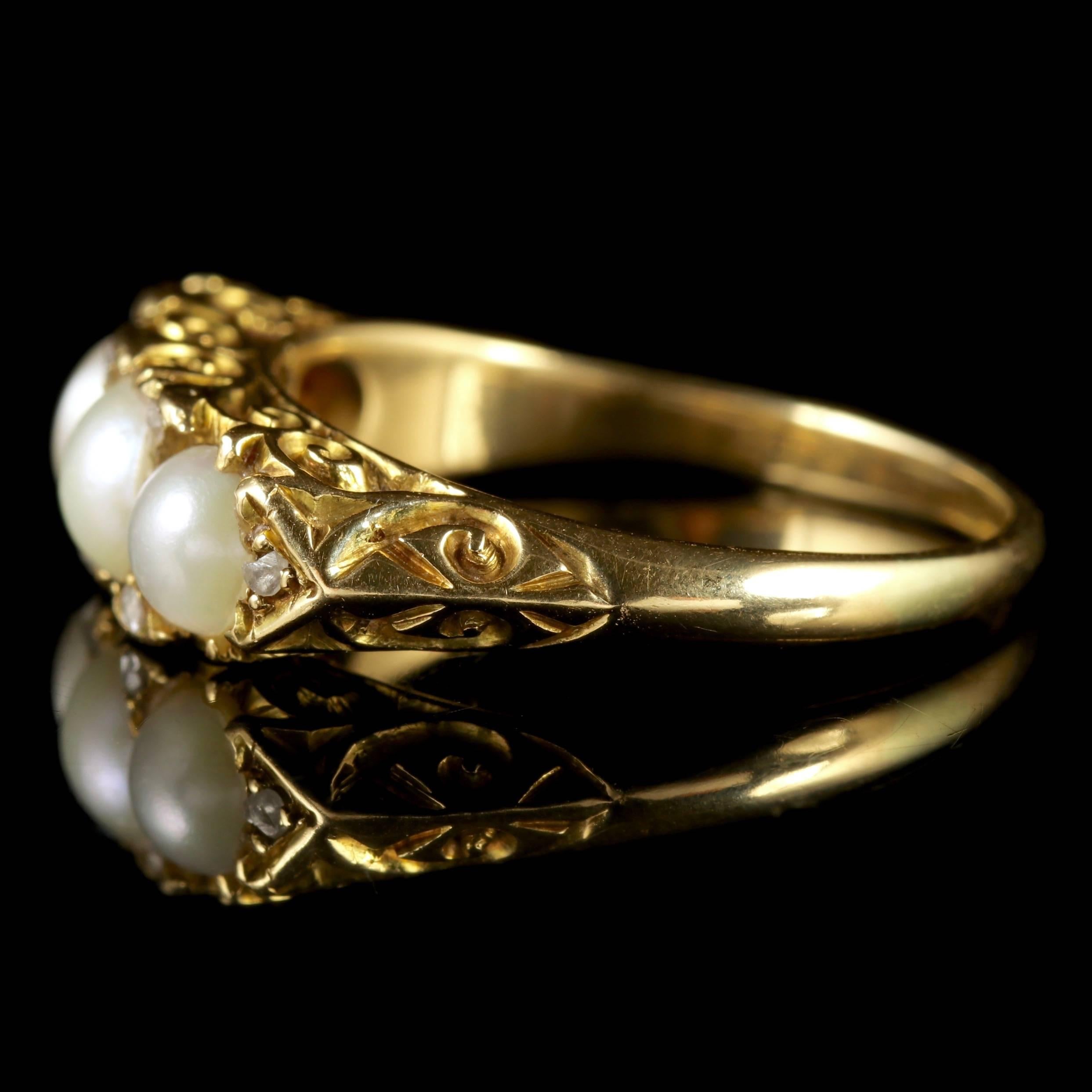 Antique Victorian 18 Carat Gold Pearl Diamond Ring, circa 1880 In Excellent Condition In Lancaster, Lancashire