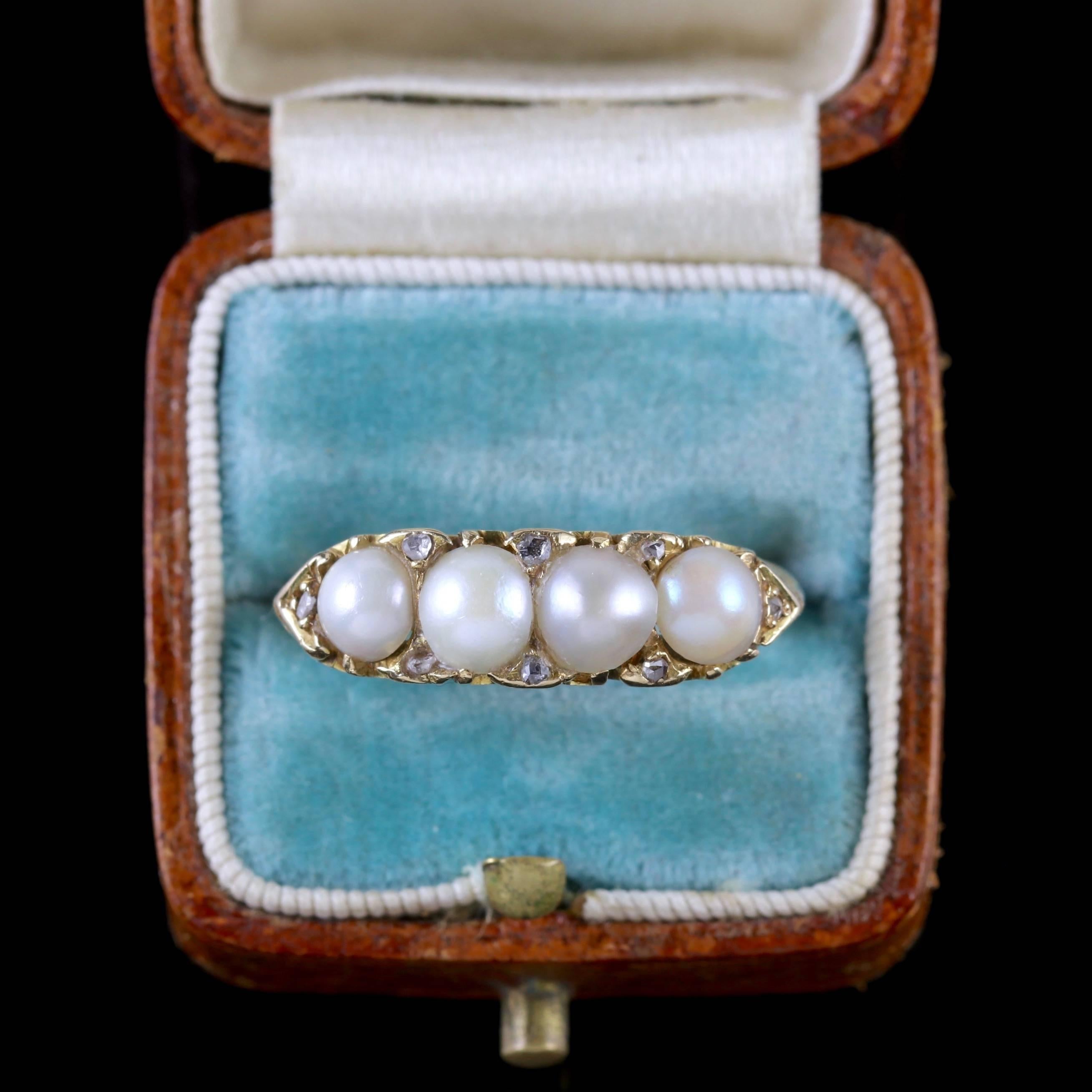 Antique Victorian 18 Carat Gold Pearl Diamond Ring, circa 1880 4