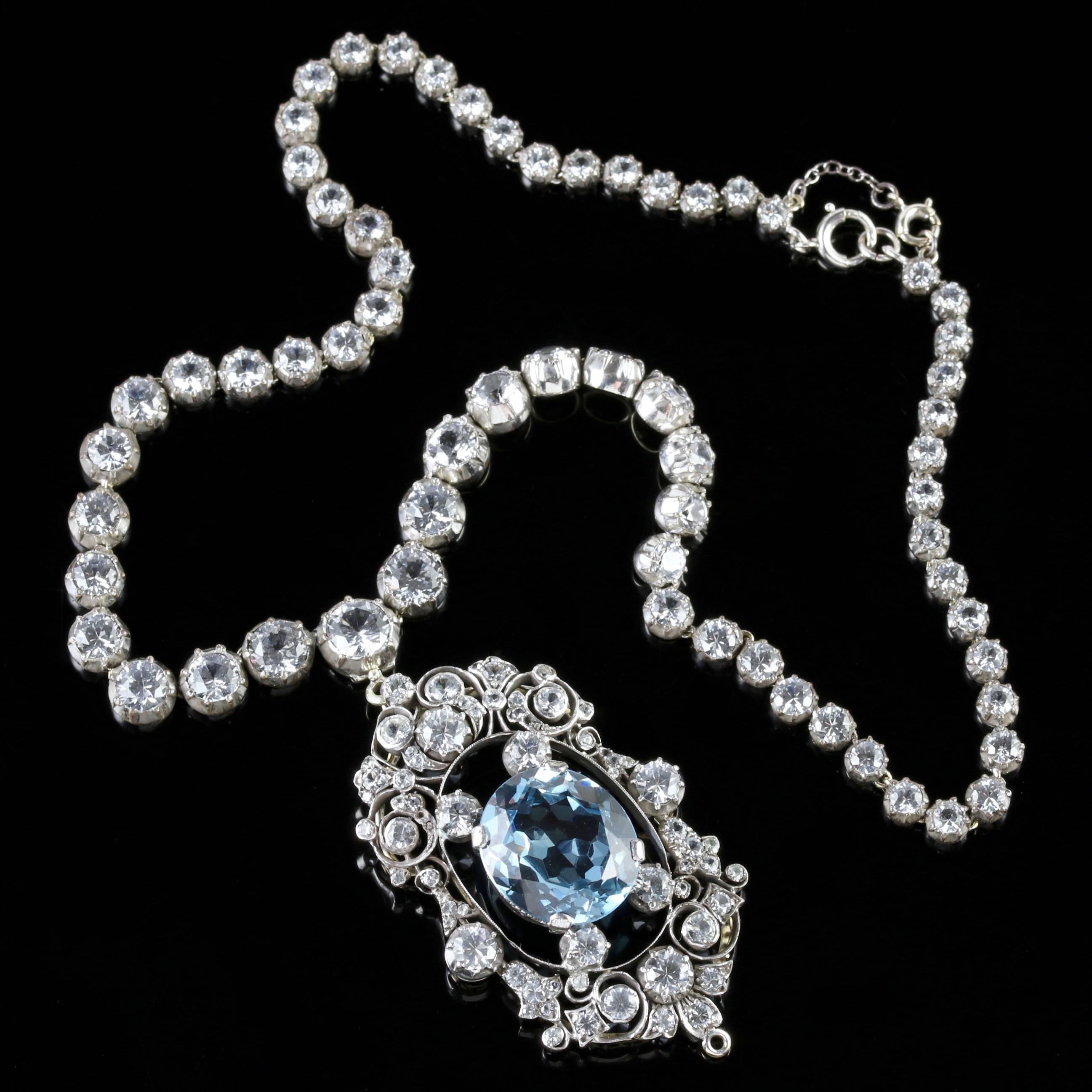 Women's Antique French Victorian Blue White Topaz Necklace Collar, circa 1900 For Sale