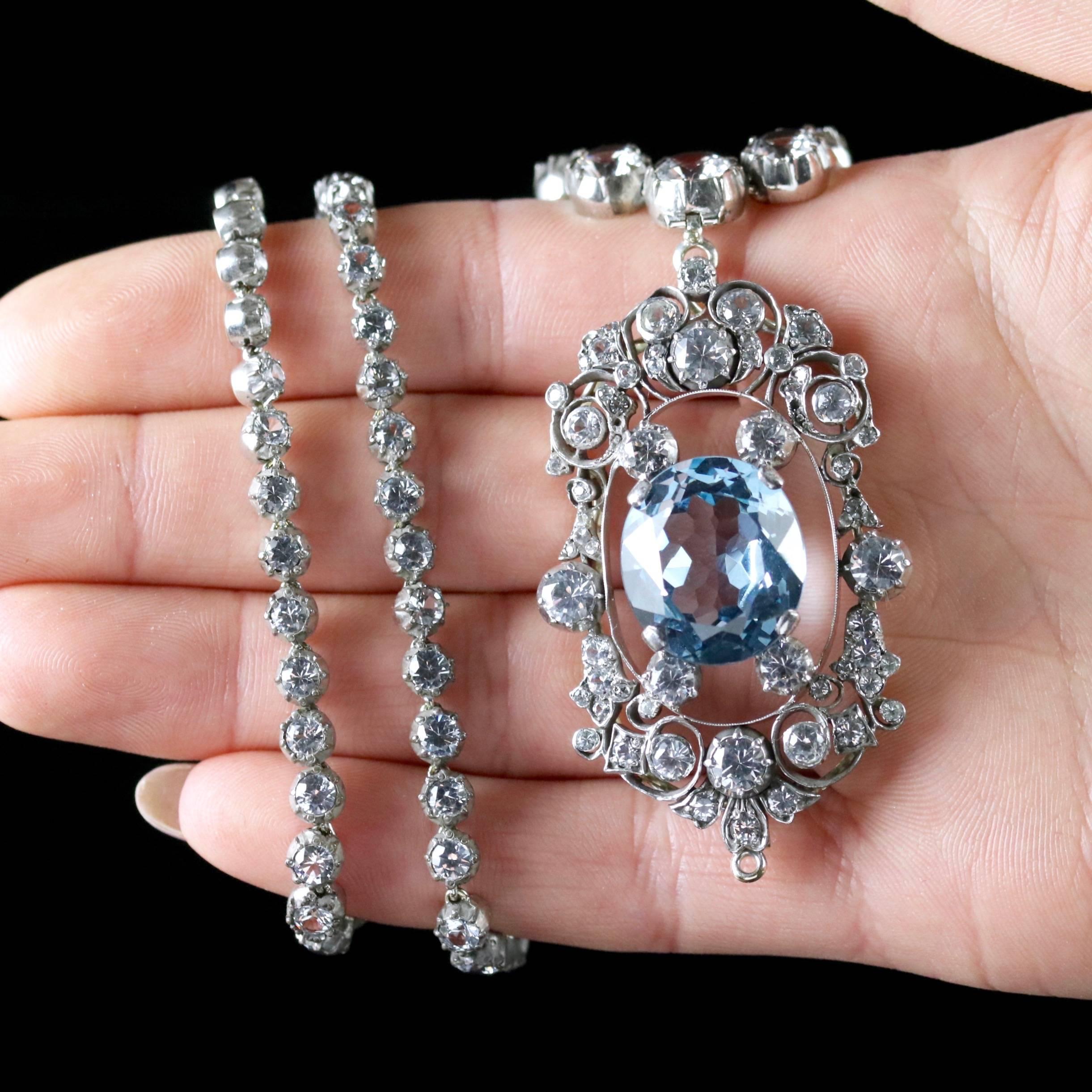 Antique French Victorian Blue White Topaz Necklace Collar, circa 1900 For Sale 5