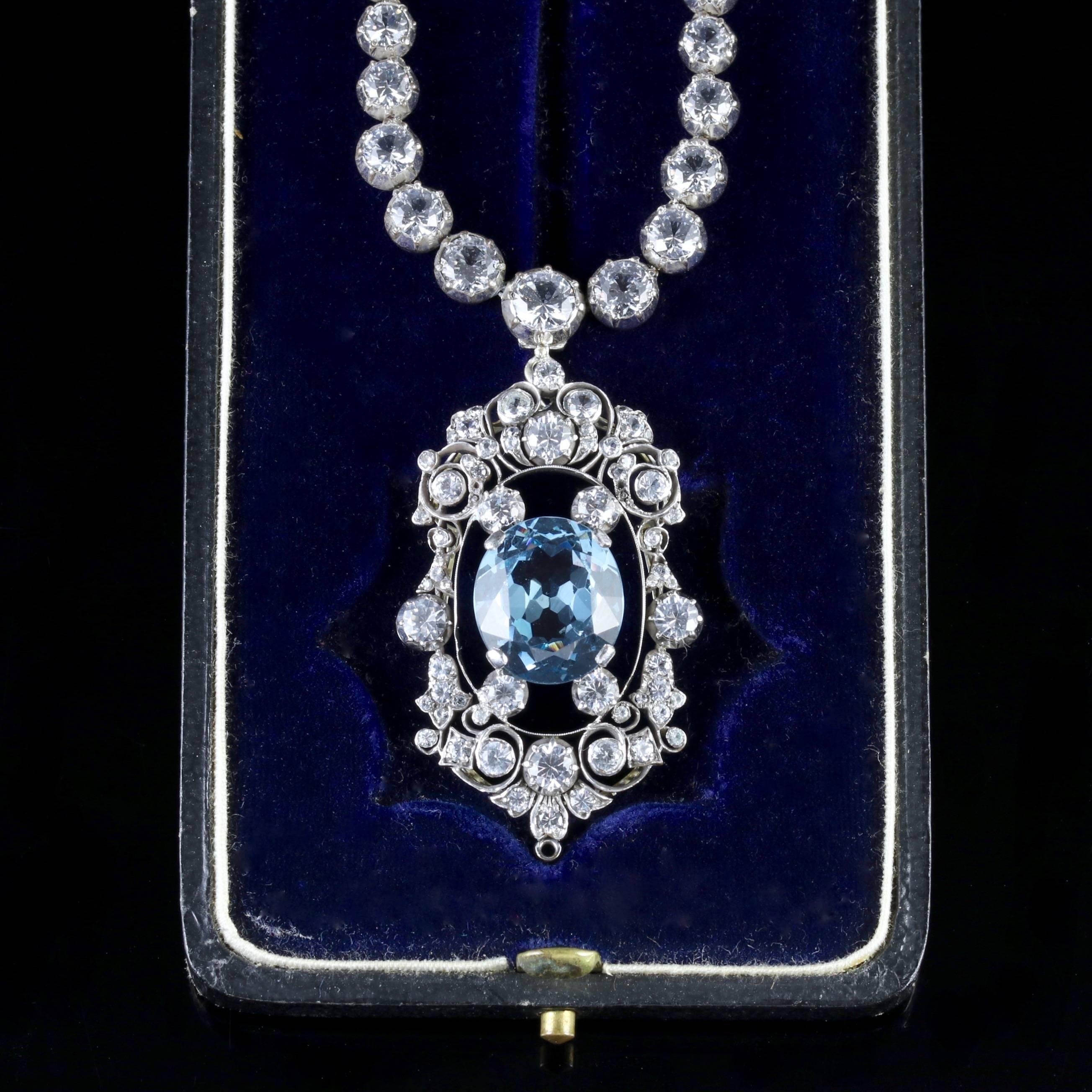 Antique French Victorian Blue White Topaz Necklace Collar, circa 1900 For Sale 4