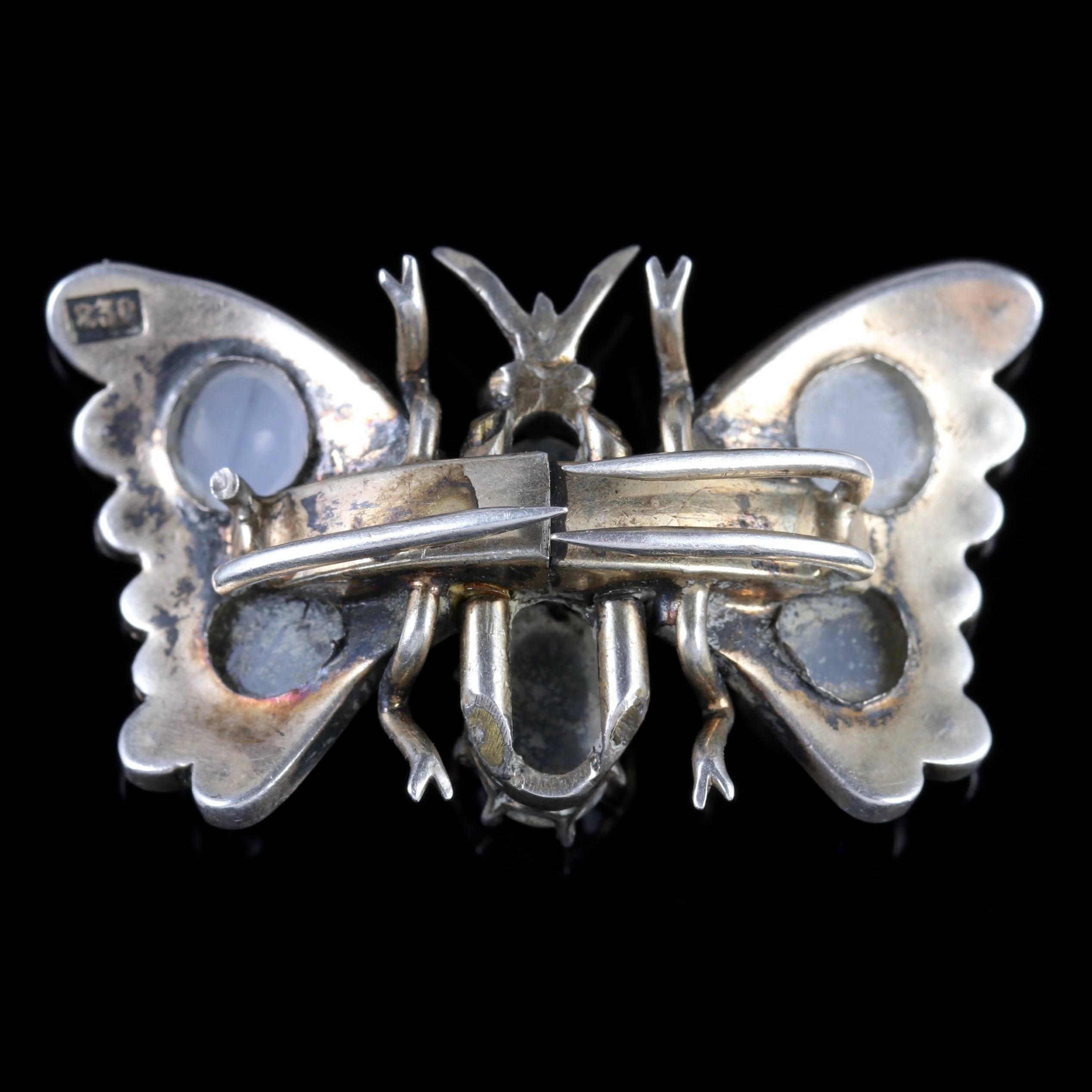 To read more please click continue reading below-

This fabulous antique Victorian Sterling Silver Moonstone Butterfly clasp brooch is Circa 1880.

Butterfly or insect jewellery is highly collectable and was a symbol of good luck to the wearer