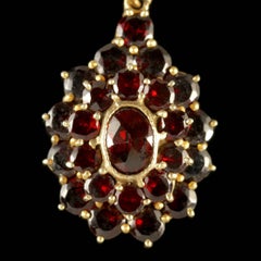 Antique Victorian Bohemian Garnet Gold Long Drop Earrings, circa 1900