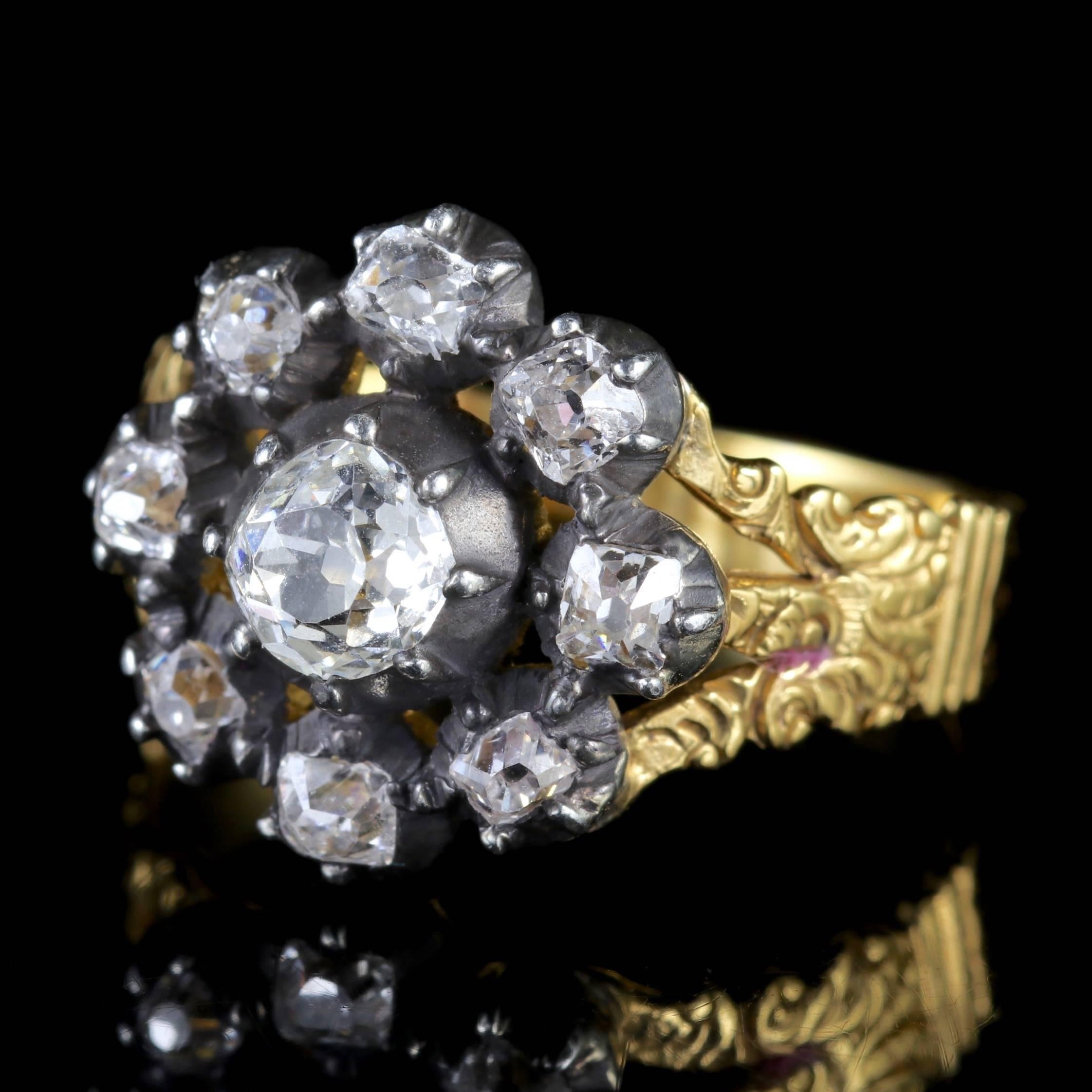 To read more please click continue reading below-

This fabulous all original antique 18ct Gold and Silver Georgian cluster ring is Circa 1780.

Due to its age, Georgian jewellery is quite rare, with some pieces almost three hundred years old. From