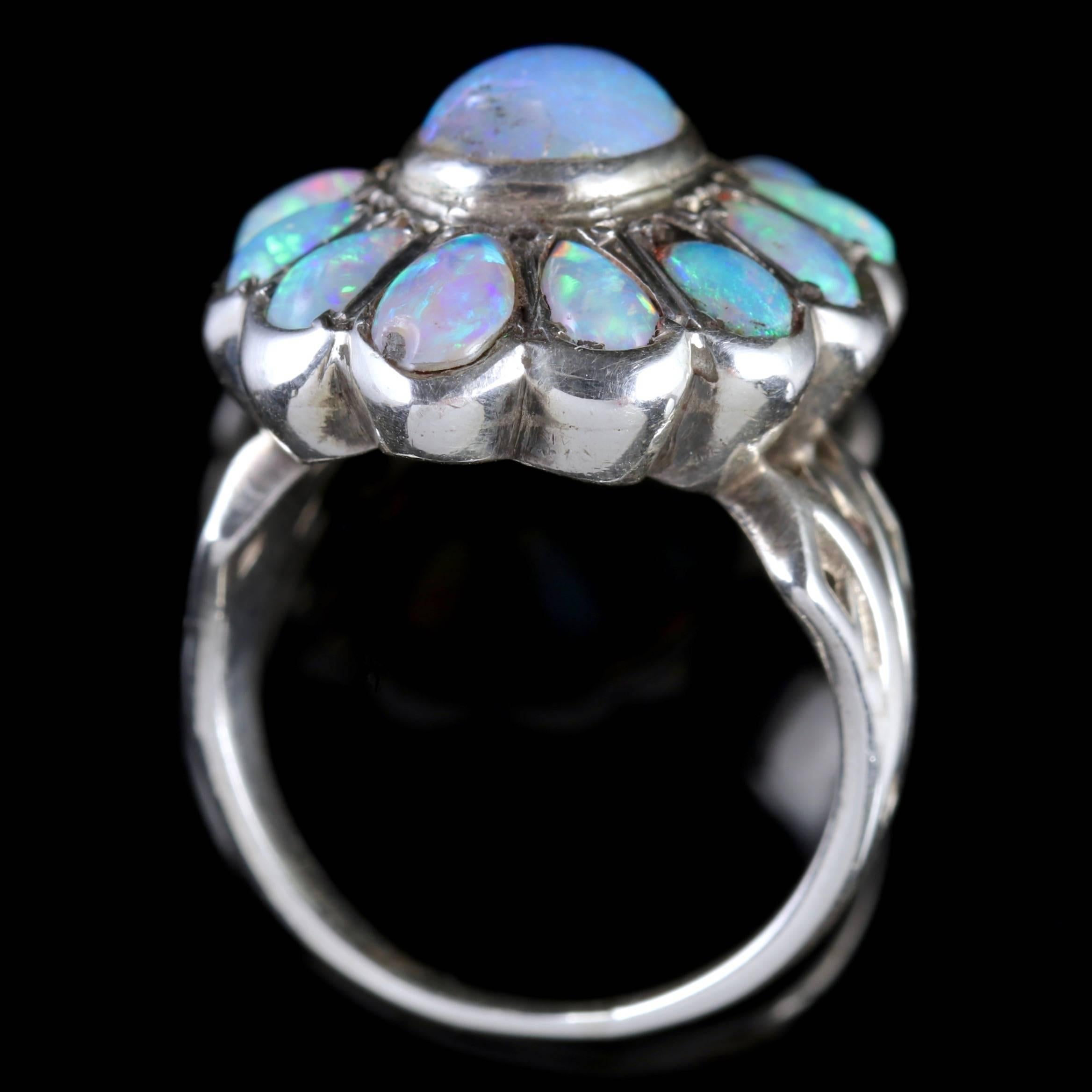 Antique French Victorian Opal Silver Cluster Ring, circa 1900 3