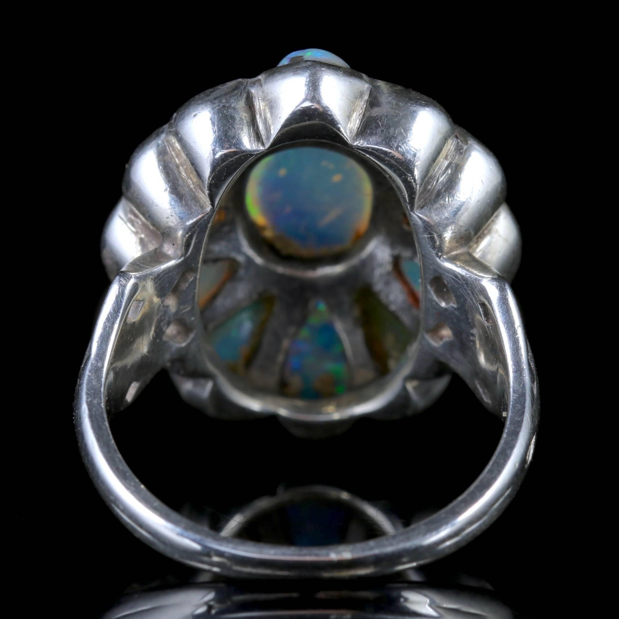 Women's Antique French Victorian Opal Silver Cluster Ring, circa 1900